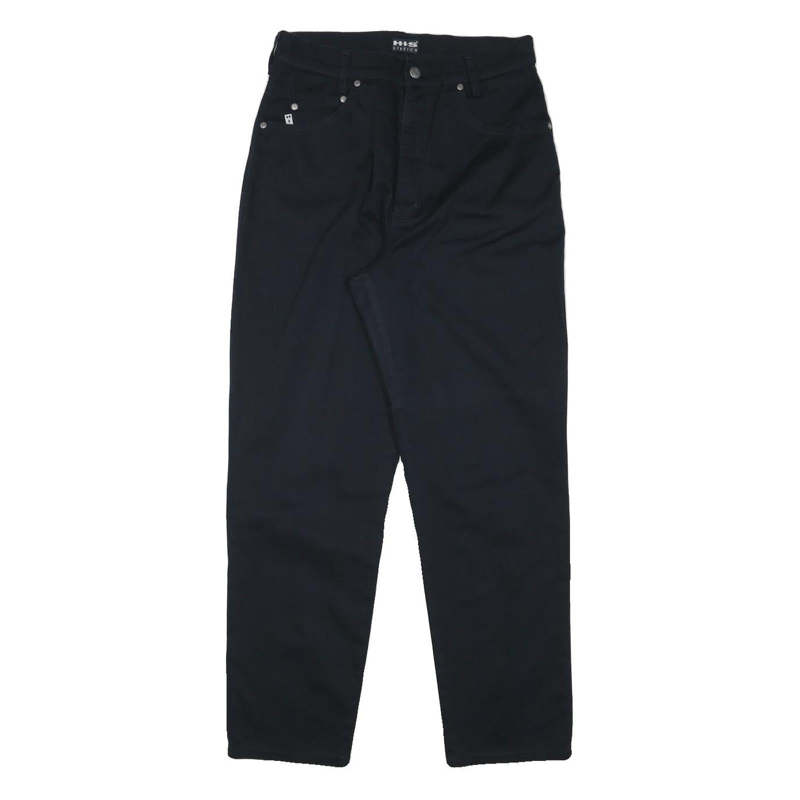 HIS Mens Cotton Blend Black Regular Fit Straight Leg Trousers W28 L28 Zip Refurbished - N/A refurbished available on Cerqular