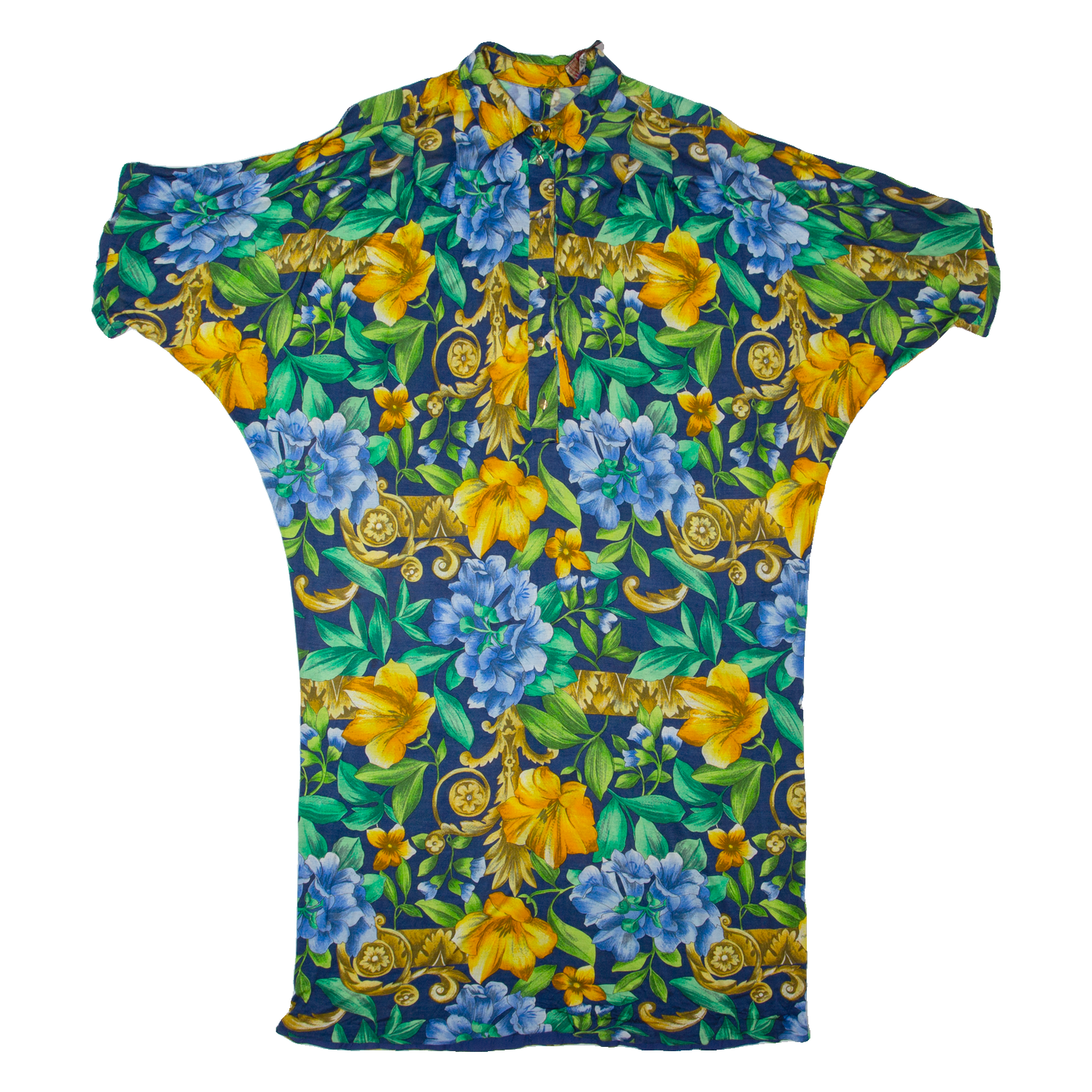 BOTTO Womens Shift Dress Blue 90s Floral Short Sleeve Midi L Refurbished - N/A refurbished available on Cerqular