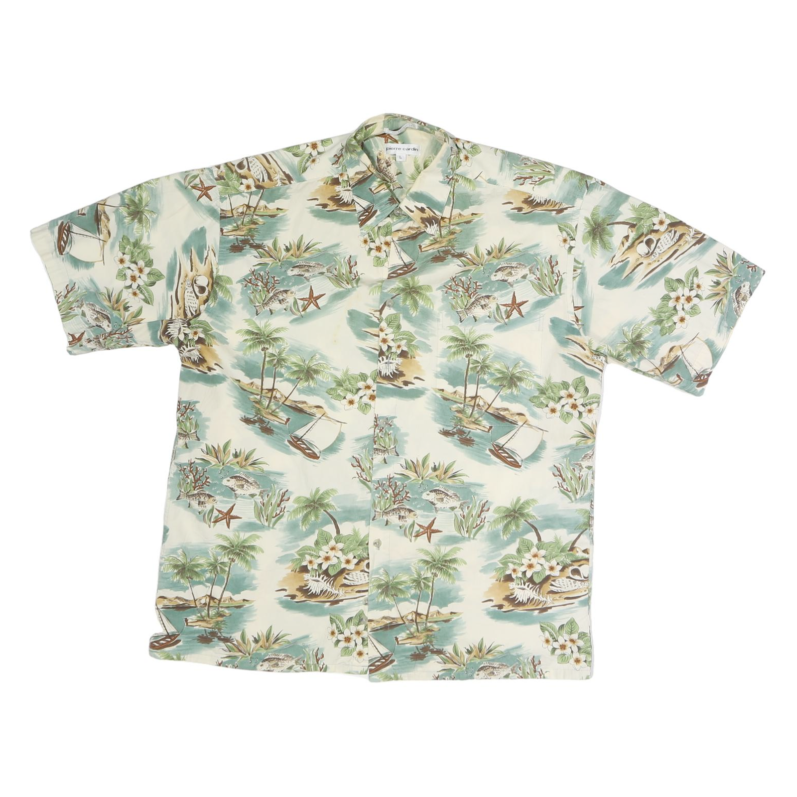 Buy PIERRE CARDIN Mens Cream & Green Hawaiian Shirt M Cotton Tropical Print Summer Refurbished - $32.49 PIERRE CARDIN Mens Cream & Green Hawaiian Shirt M Cotton Tropical Print Summer Refurbished - N/A refurbished available on Cerqular