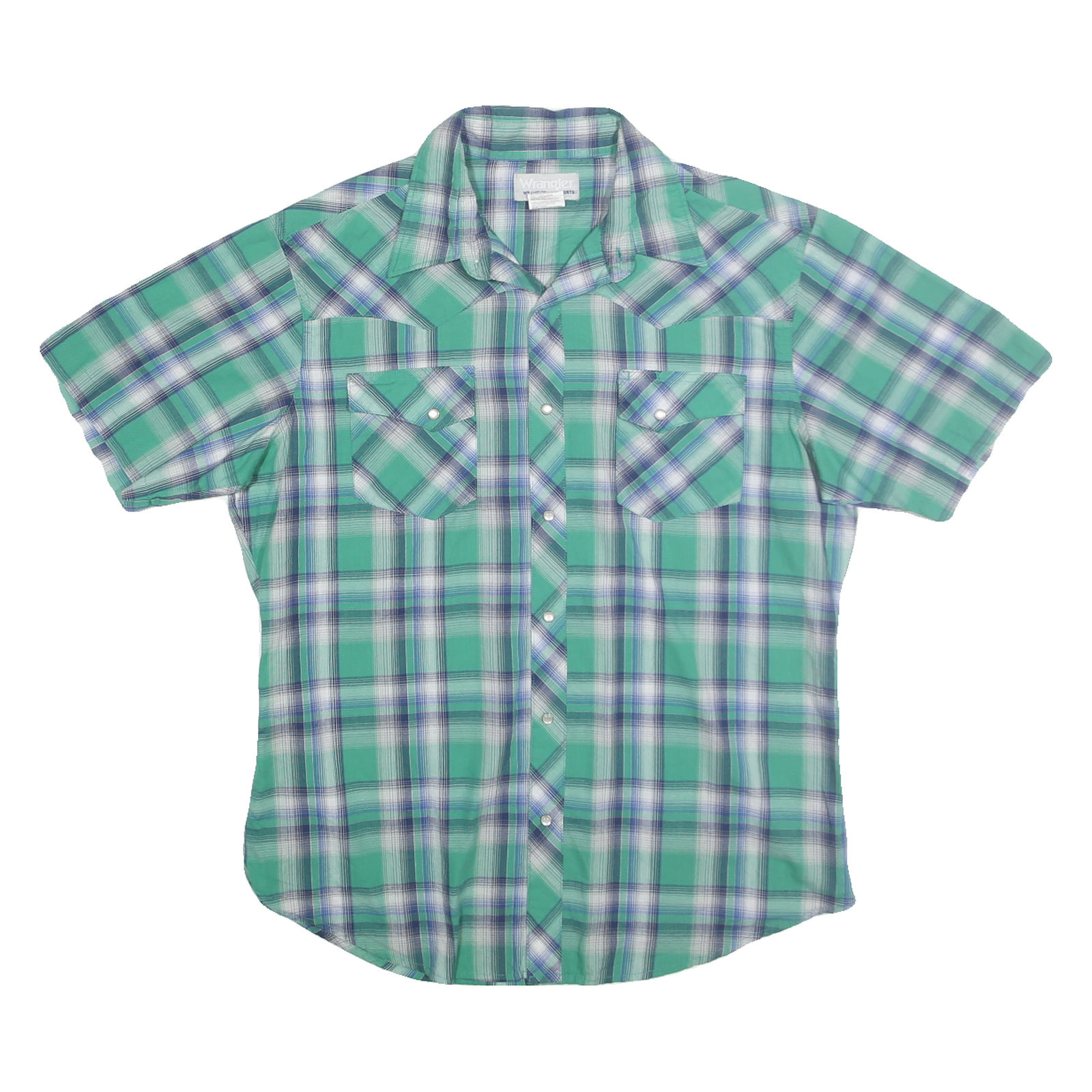 WRANGLER Mens Green & Blue Check Shirt L Short Sleeve Button Casual Summer Refurbished - N/A refurbished available on Cerqular