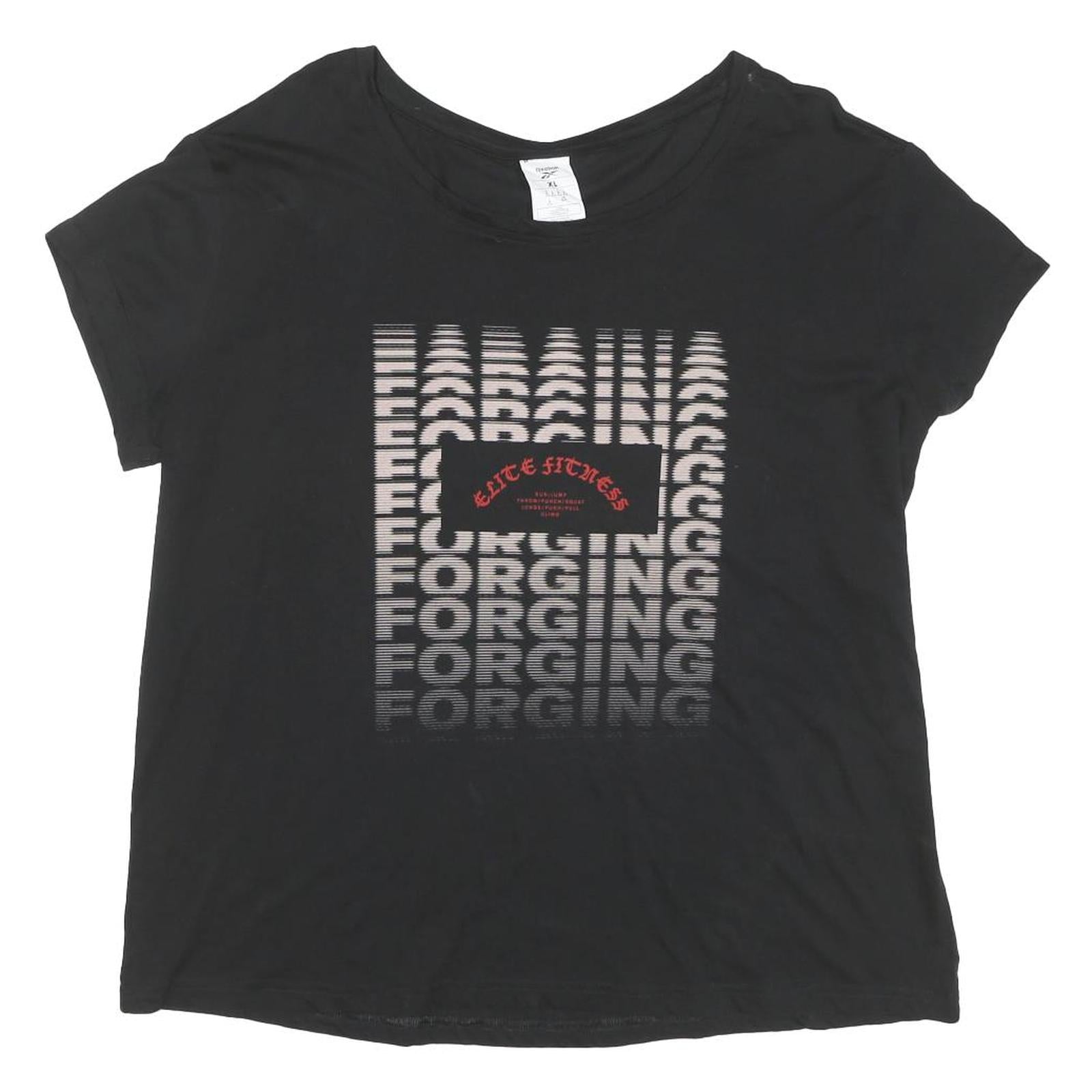 REEBOK Womens Black XL Graphic T-Shirt Short Sleeve Crew Neck Fitness Refurbished - N/A refurbished available on Cerqular