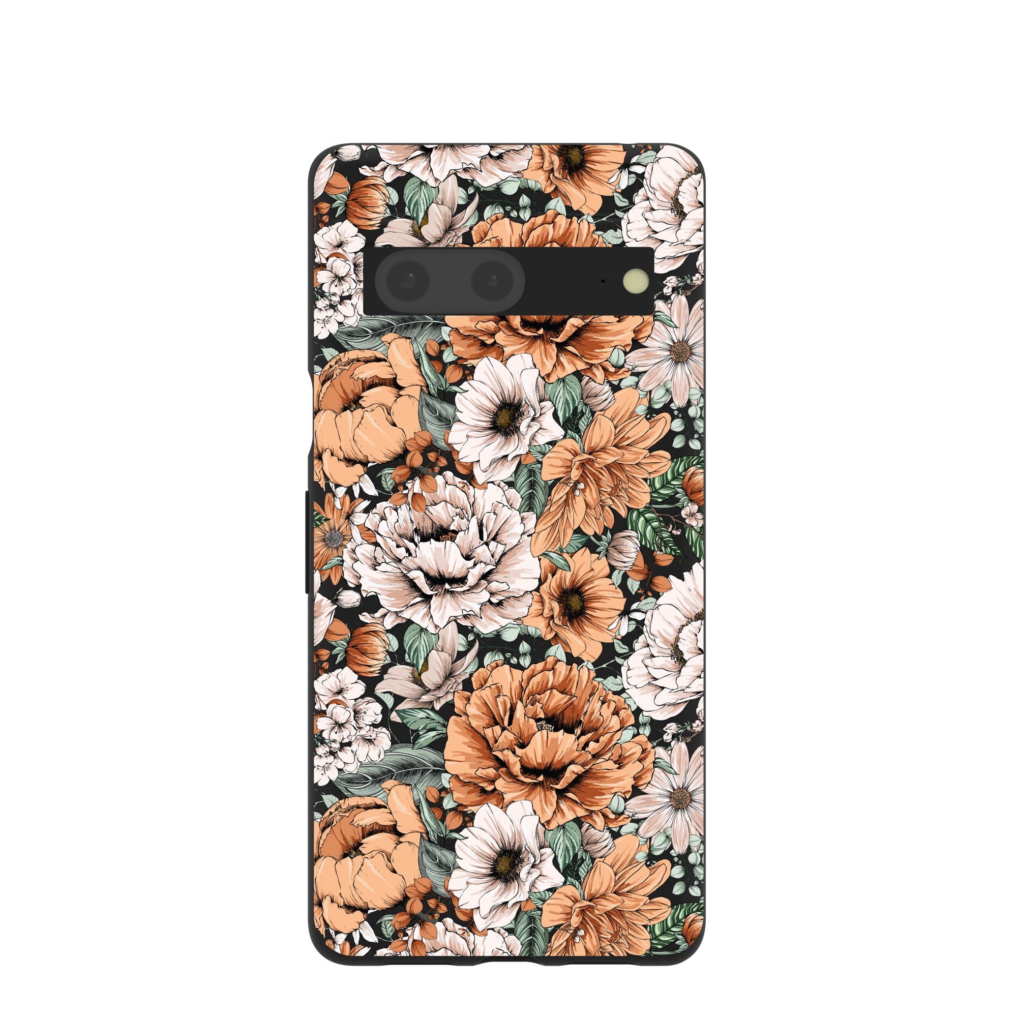 Black Peachy Peonies Google Pixel 7 Case Refurbished - Pela Case refurbished available on Cerqular