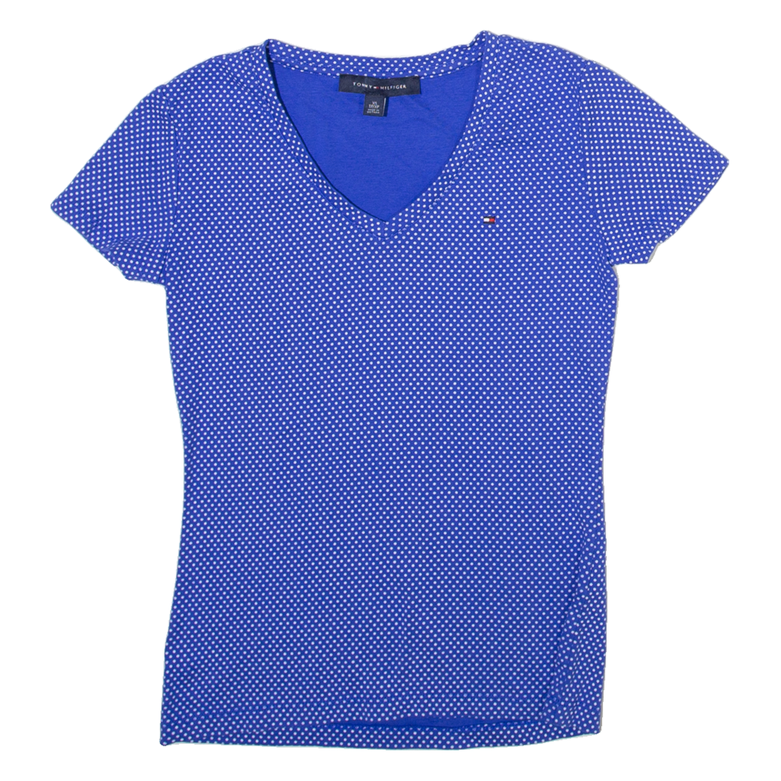 TOMMY HILFIGER Polka Dot Womens T-Shirt Blue V-Neck XS Refurbished - N/A refurbished available on Cerqular