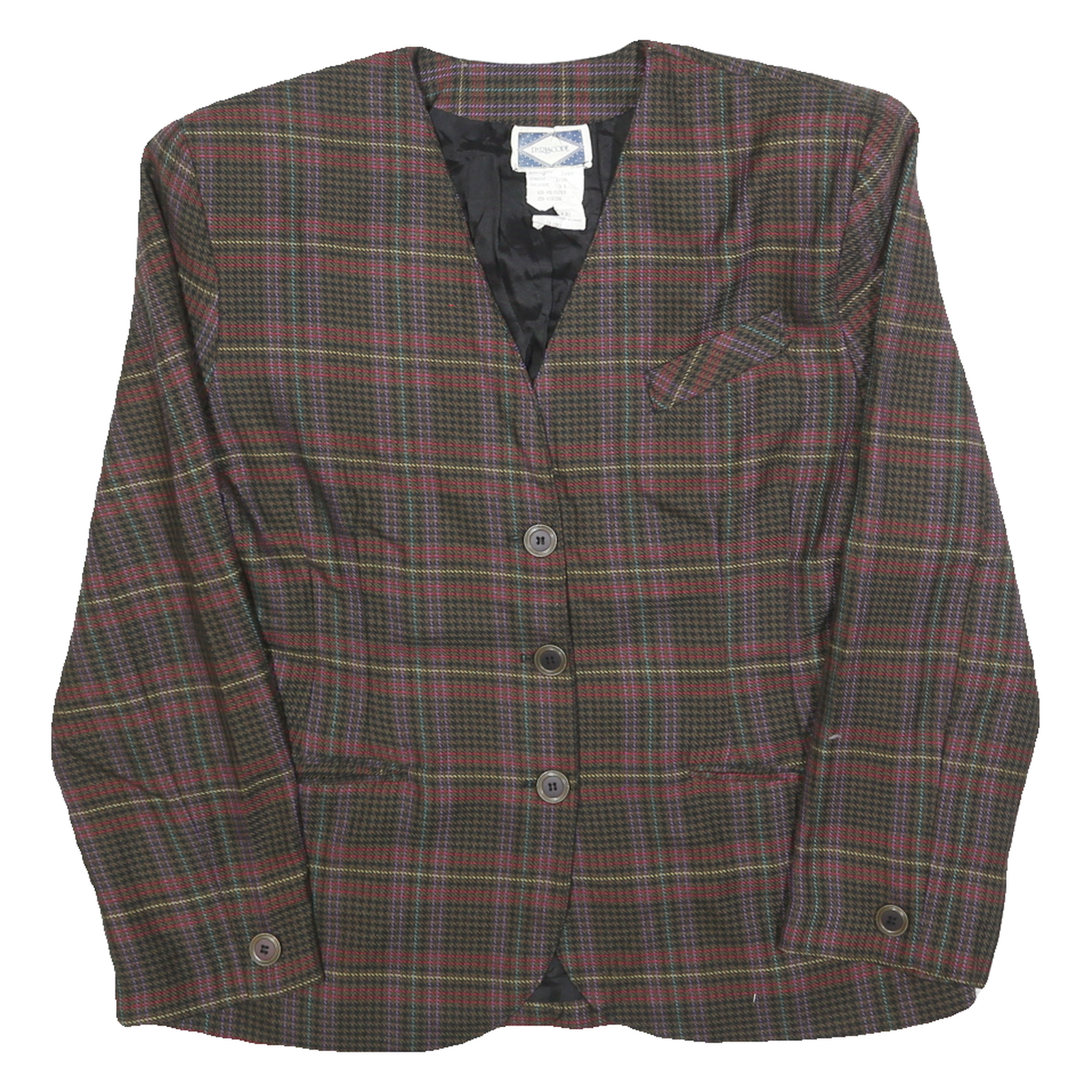 PARISCOPE Womens Brown Check Button Jacket M Polyester Blend Classic Fit Elegant Refurbished - N/A refurbished available on Cerqular