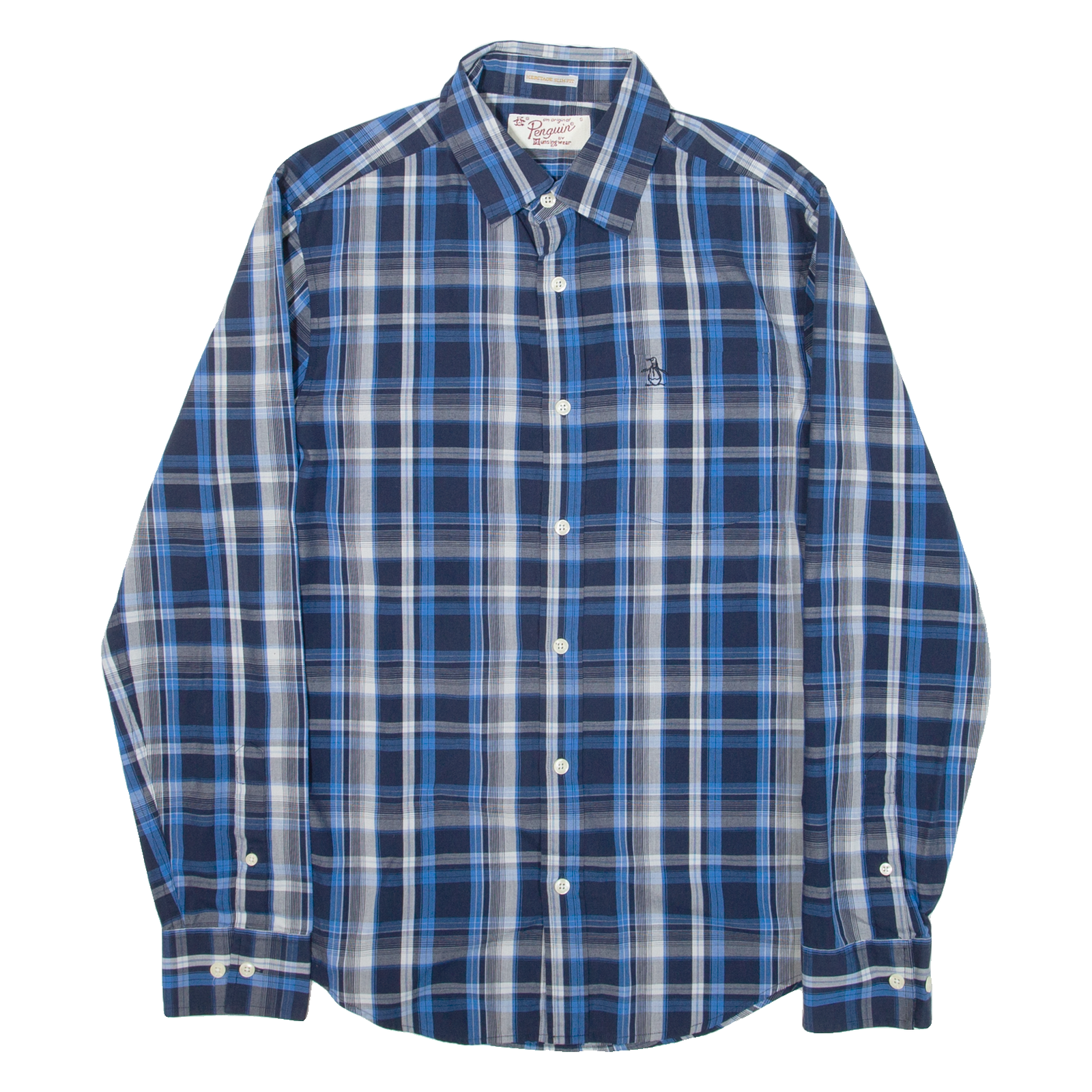 PENGUIN Heritage Slim Fit Mens Shirt Blue Check Long Sleeve S Refurbished - N/A refurbished available on Cerqular