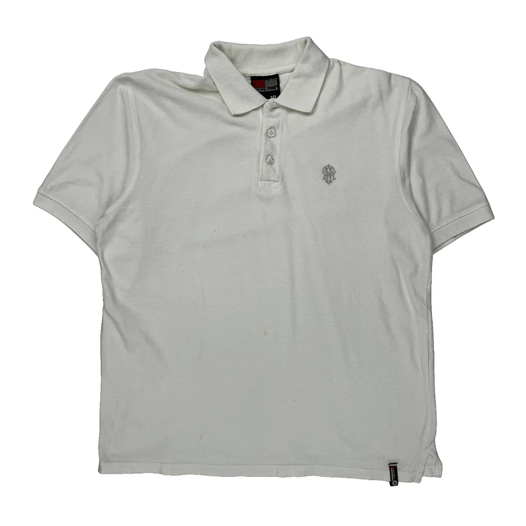 Southpole Polo Shirt - XL White Cotton Refurbished - Thrifted (note: this is a term often used to describe second- refurbished available on Cerqular