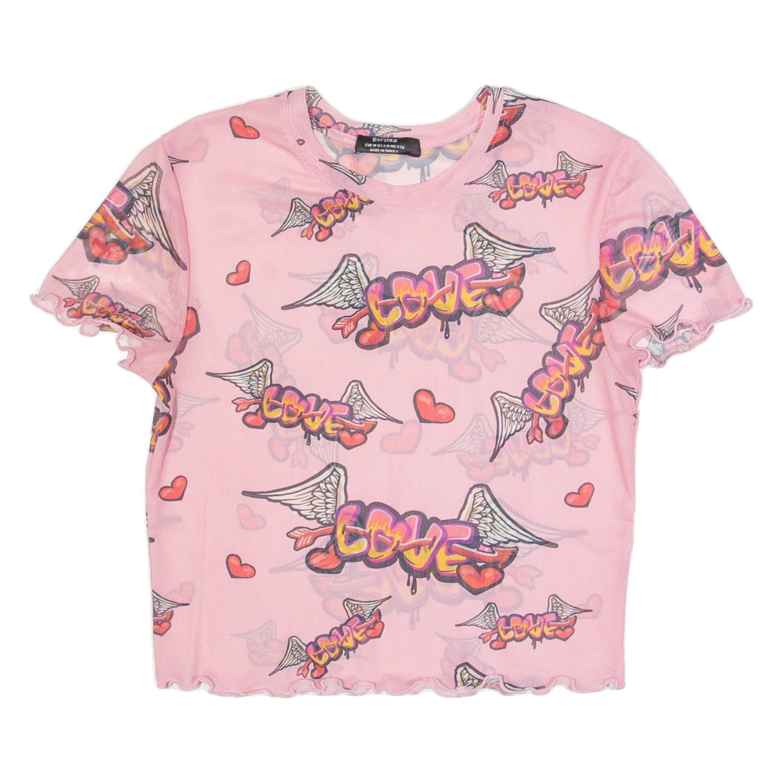 BERSHKA Graffiti Mesh Womens Printed Top Pink M Refurbished - N/A refurbished available on Cerqular
