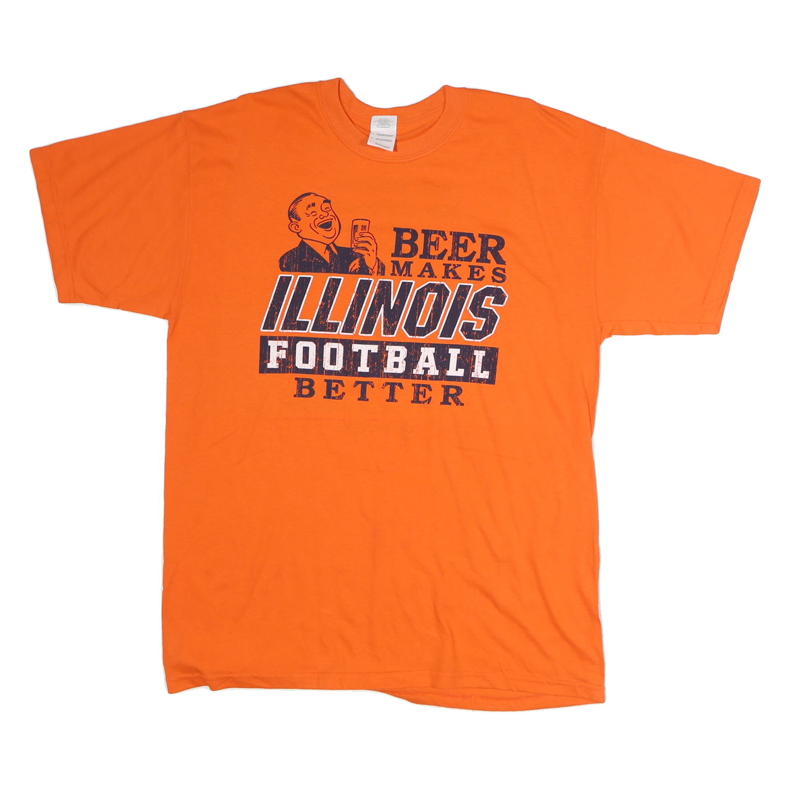 GILDAN Mens Orange & Black Illinois Football T-Shirt L Short Sleeve Crew Neck Refurbished - N/A refurbished available on Cerqular