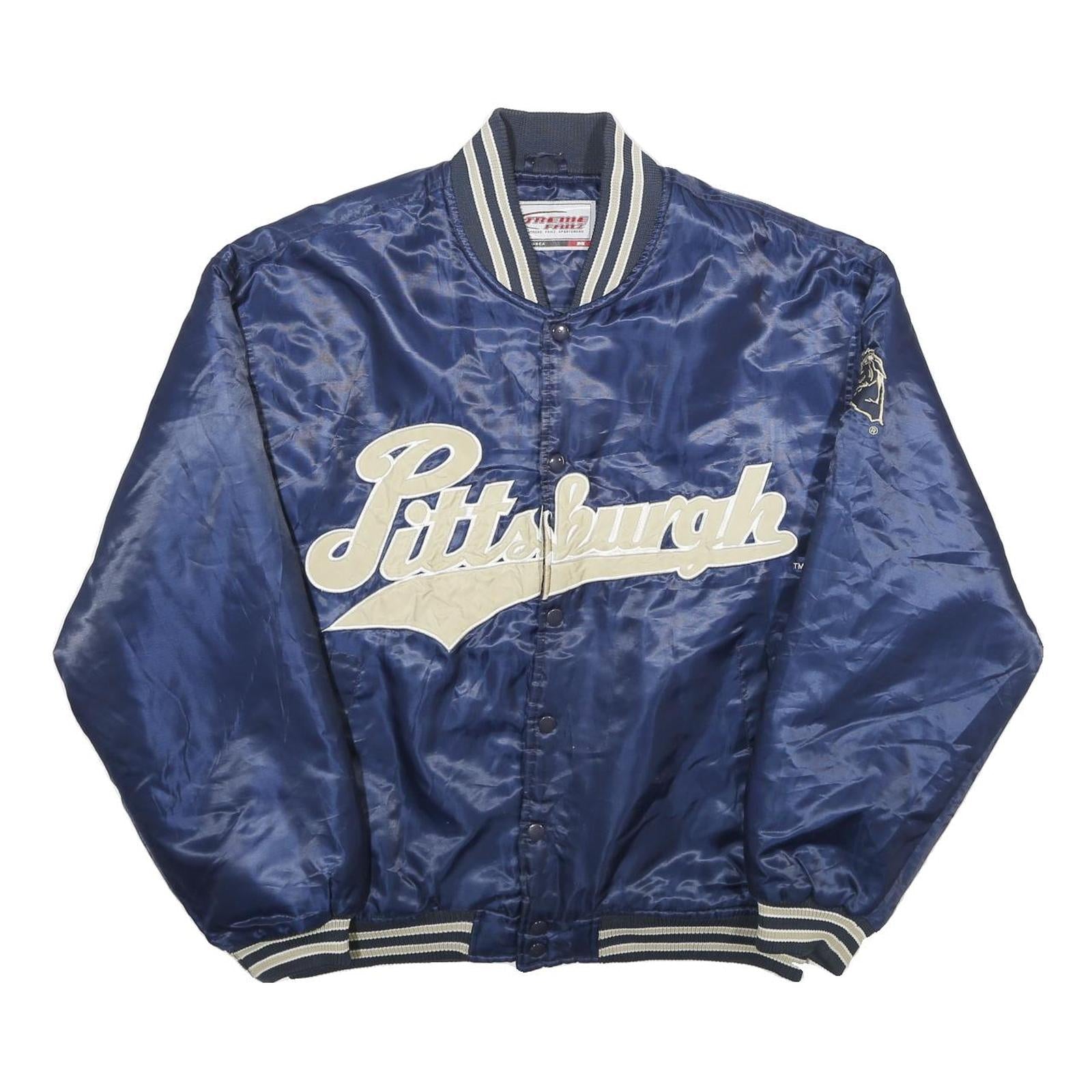 XTREME FRANZ Mens Blue Varsity Jacket M Polyester Button Closure Plain Refurbished - N/A refurbished available on Cerqular