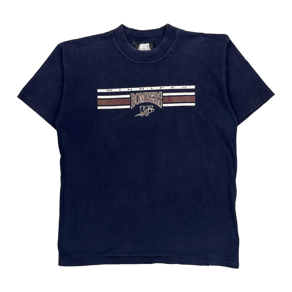 Winnipeg Bombers Impact Single Stitch T-Shirt - XL Navy Cotton Refurbished - Thrifted (note: this is a term often used to describe second- refurbished available on Cerqular