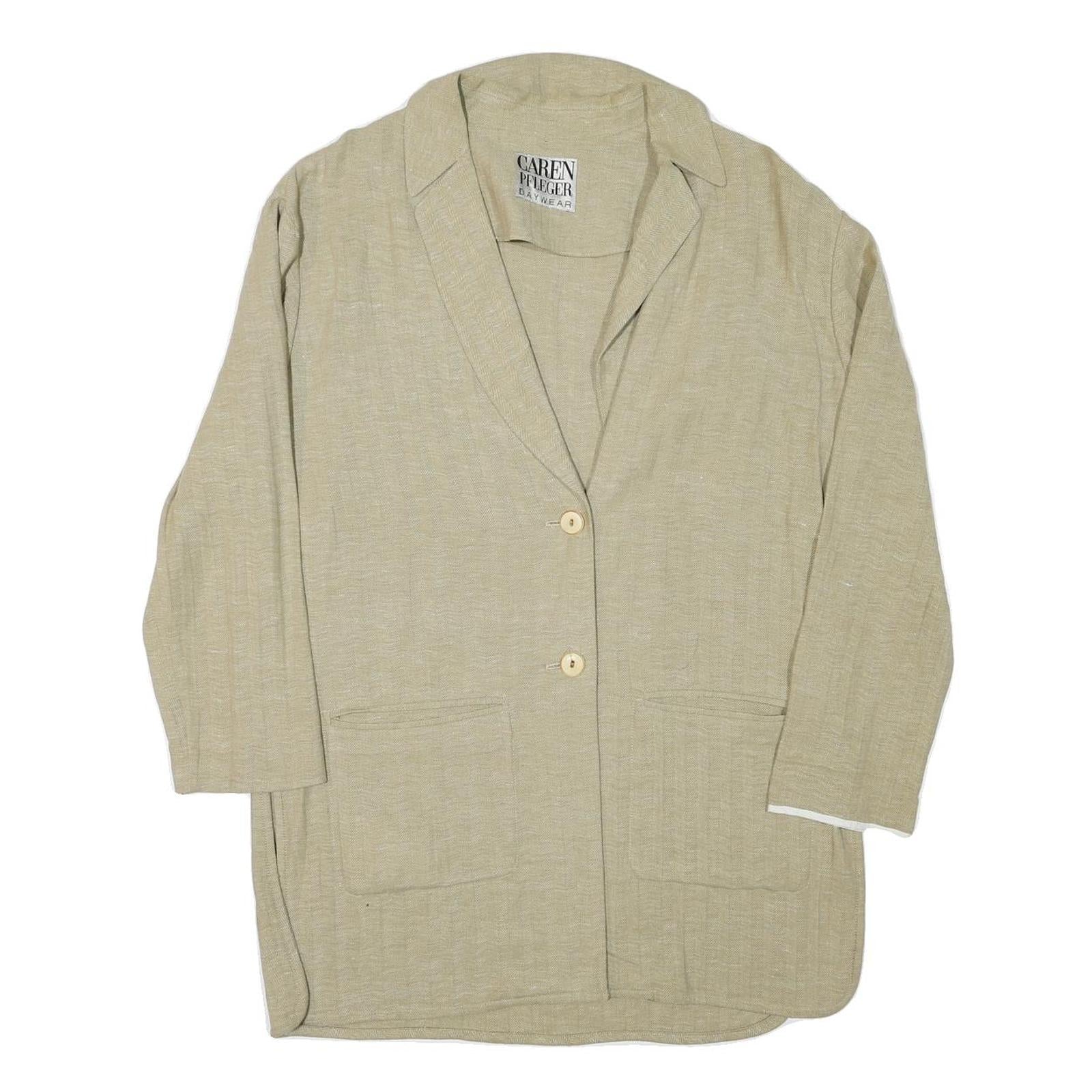 CAREN PFLEGER Womens Beige Linen Button Jacket L Relaxed Plain Lightweight Refurbished - N/A refurbished available on Cerqular