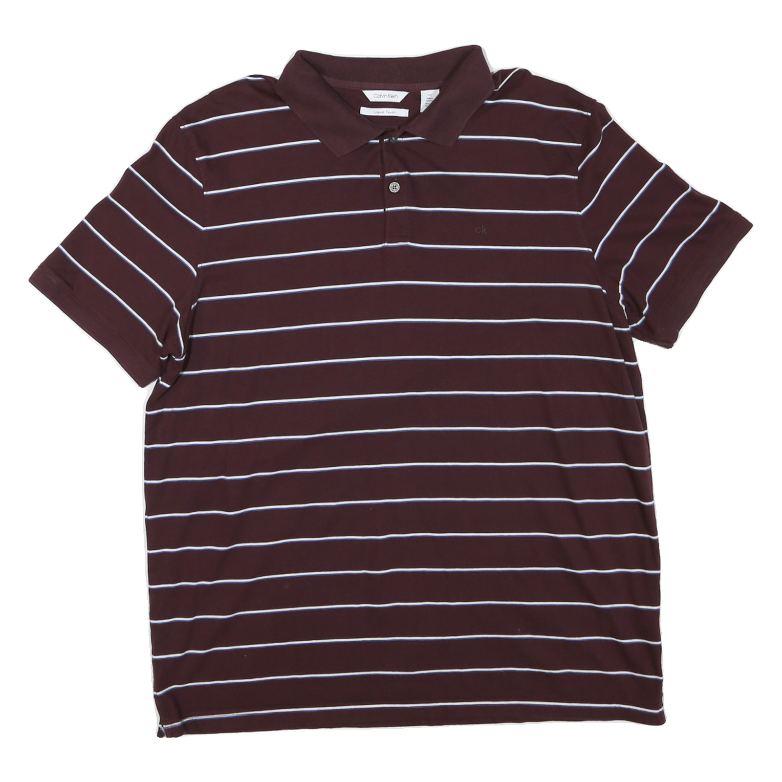 CALVIN KLEIN Mens Maroon & White Striped Polo Shirt L Classic Cotton Blend Refurbished - N/A refurbished available on Cerqular
