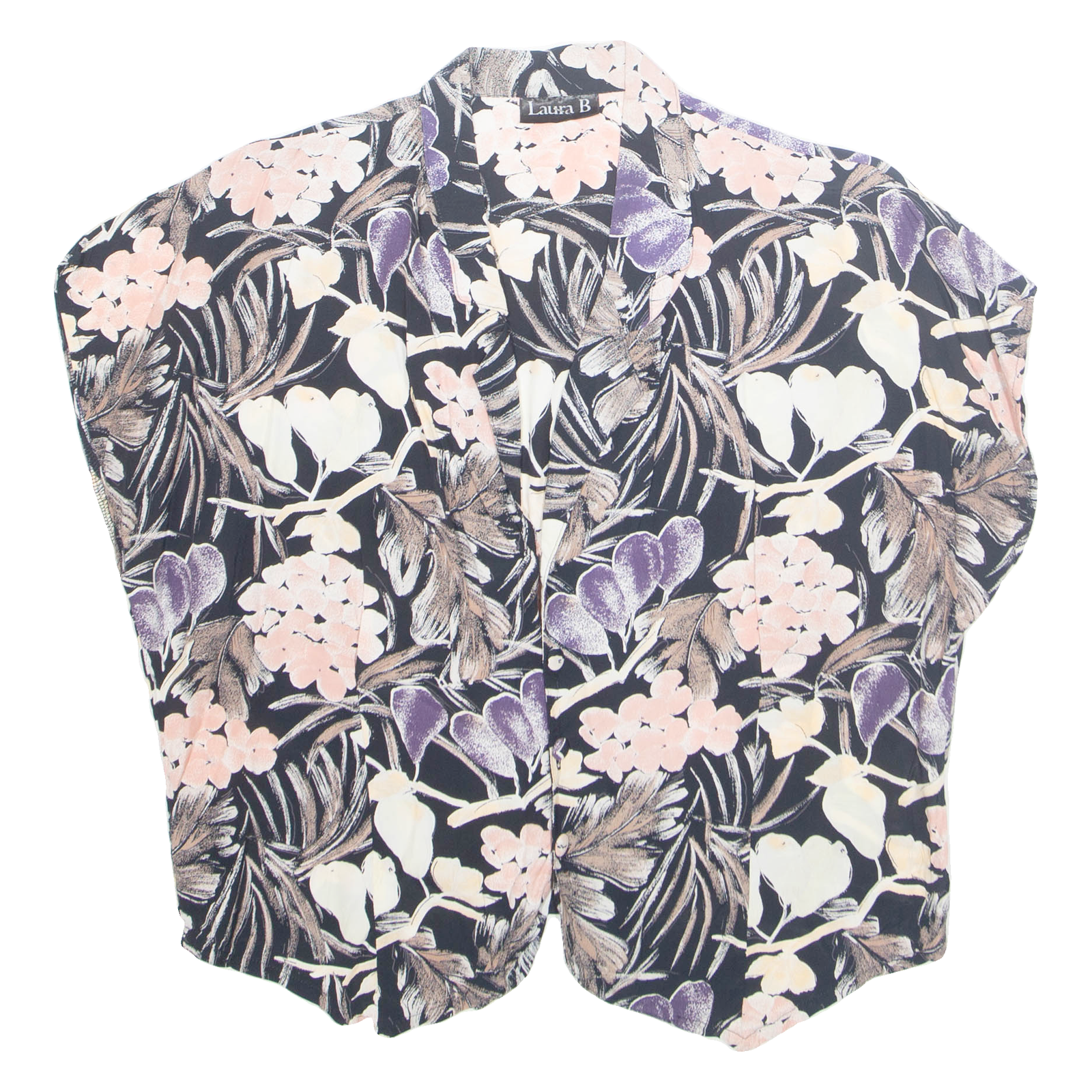 LAURA B Womens Shirt Black V-Neck Sleeveless Viscose Floral S Refurbished - N/A refurbished available on Cerqular
