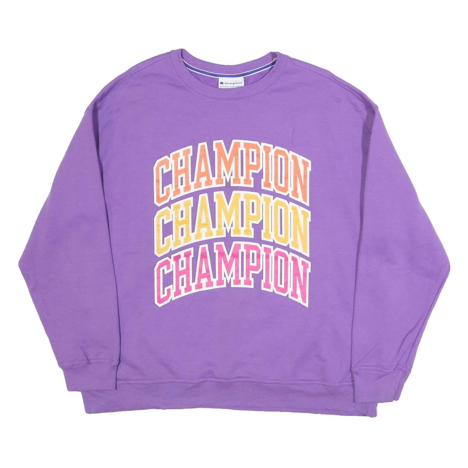 CHAMPION Womens Purple Cotton Blend Crew Neck XL Logo Sweatshirt Casual Pullover Refurbished - N/A refurbished available on Cerqular