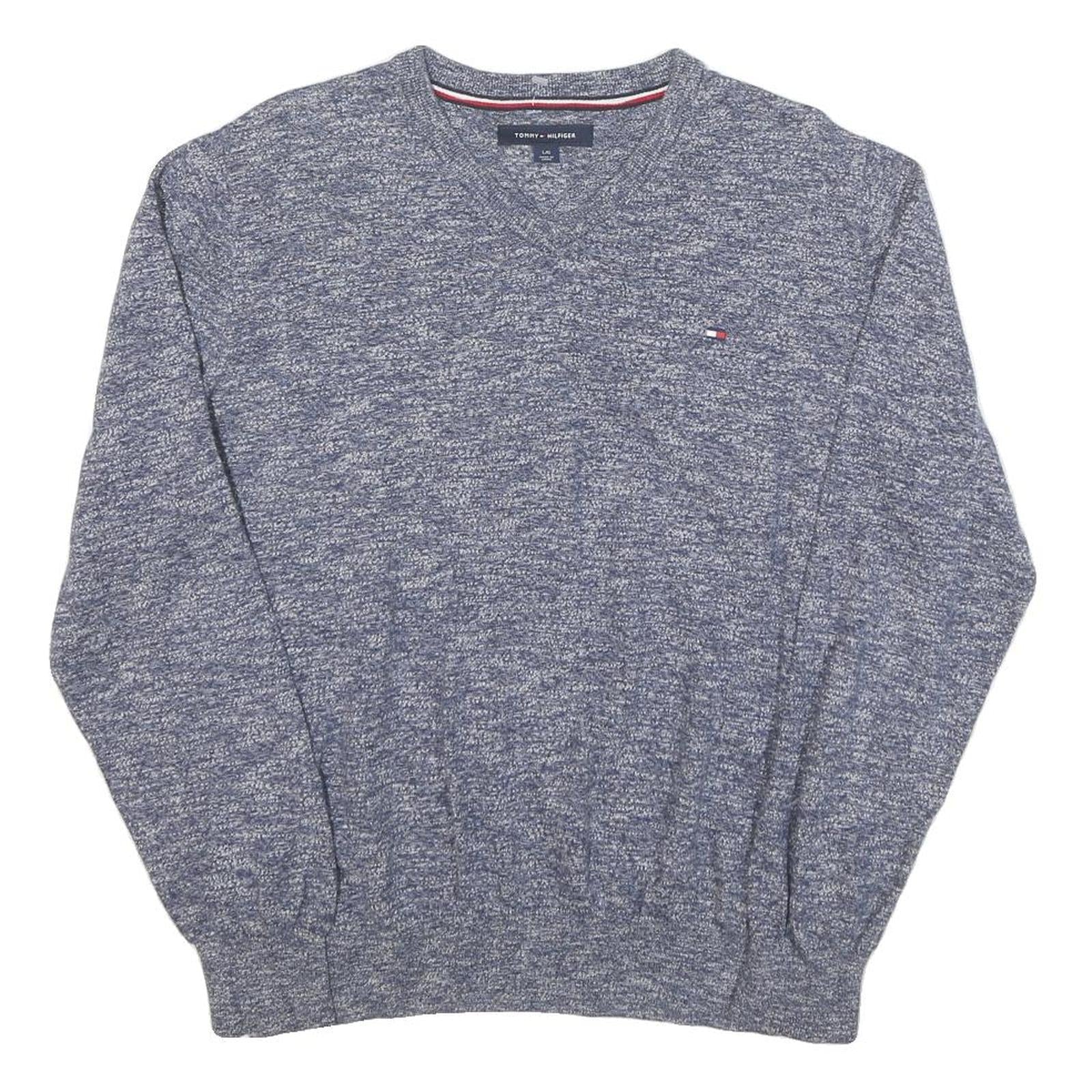 TOMMY HILFIGER Mens Blue Patterned Jumper V-Neck Basic Knit L Cotton Blend Refurbished - N/A refurbished available on Cerqular