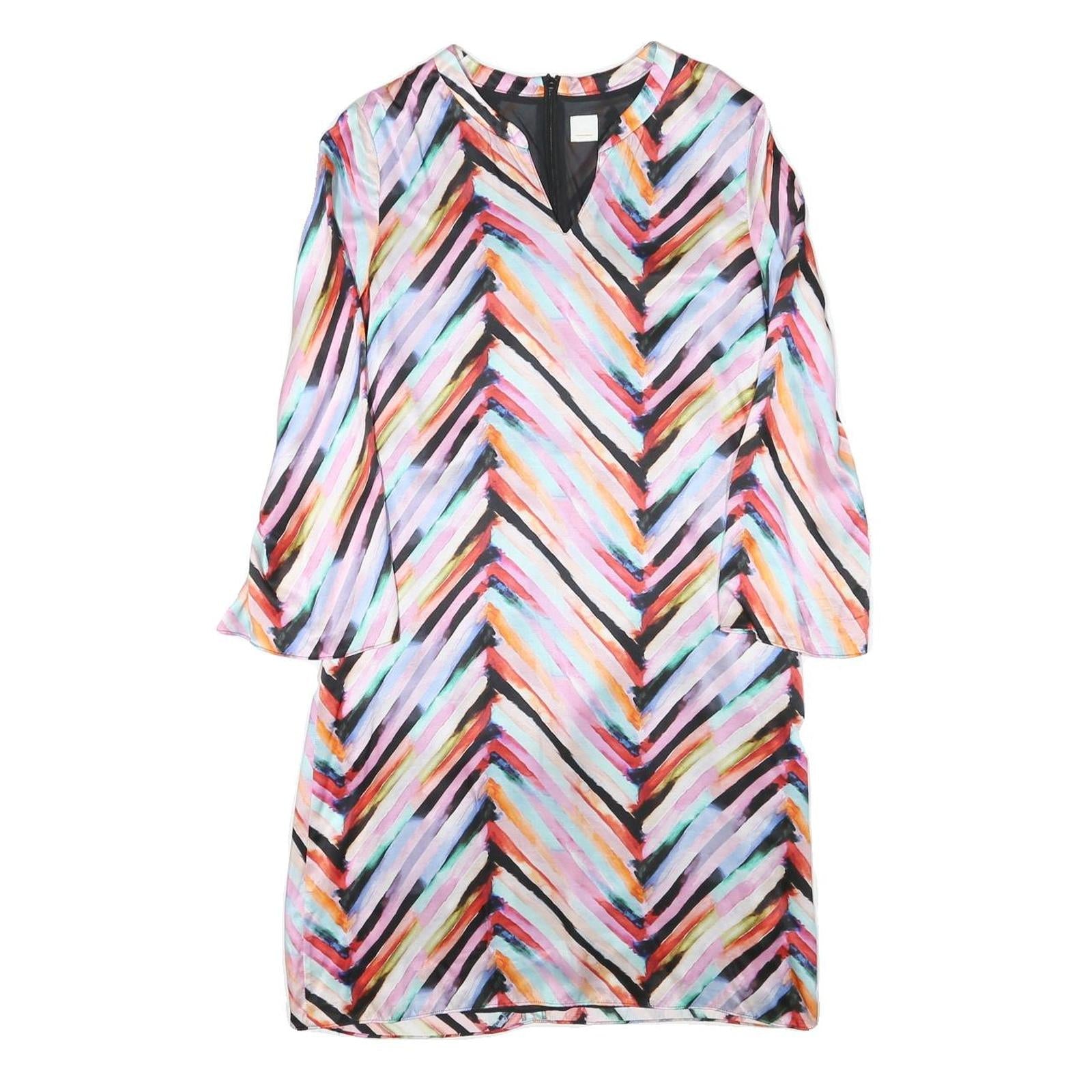BOSS Womens Multicolour Silk Blend Day Dress V-Neck 3/4 Sleeve S Striped Casual Refurbished - N/A refurbished available on Cerqular