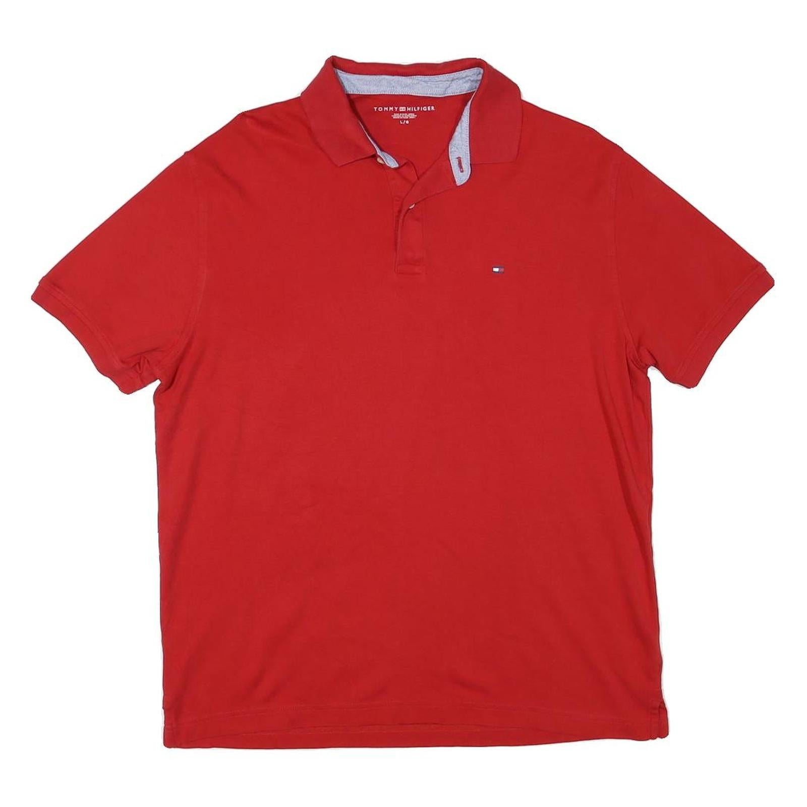 TOMMY HILFIGER Mens Red Short Sleeve Polo Shirt L Cotton Blend Classic Fit Refurbished - N/A refurbished available on Cerqular