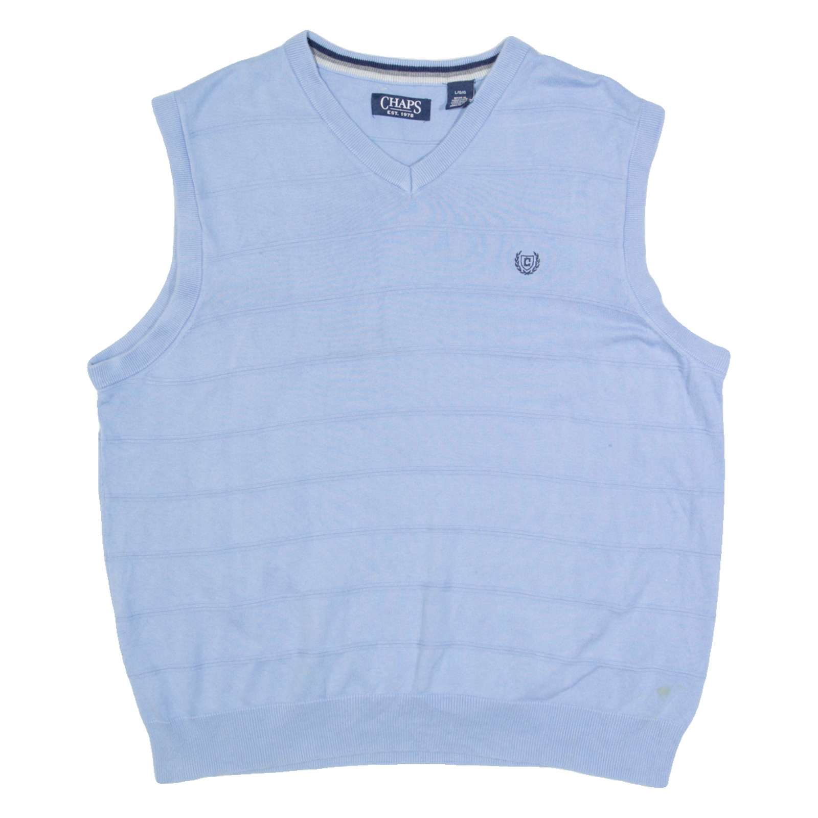 CHAPS Mens Patterned Vest Blue Striped V-Neck Tight Knit Sleeveless L Refurbished - N/A refurbished available on Cerqular