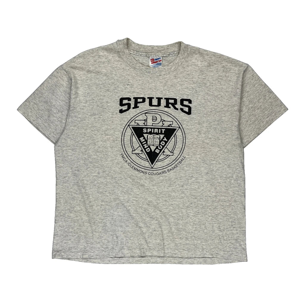 Spurs Hanes Single Stitch T-Shirt - XL Grey Cotton Blend Refurbished - Thrifted (note: this is a term often used to describe second- refurbished available on Cerqular