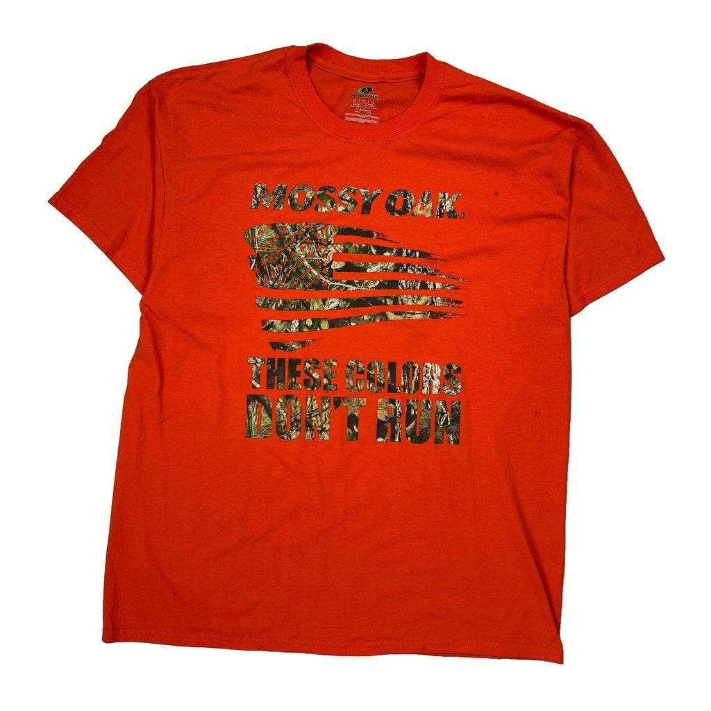 Mossy Oak Camo T-Shirt - XL Orange Cotton Blend Refurbished - Thrifted (note: this is a term often used to describe second- refurbished available on Cerqular