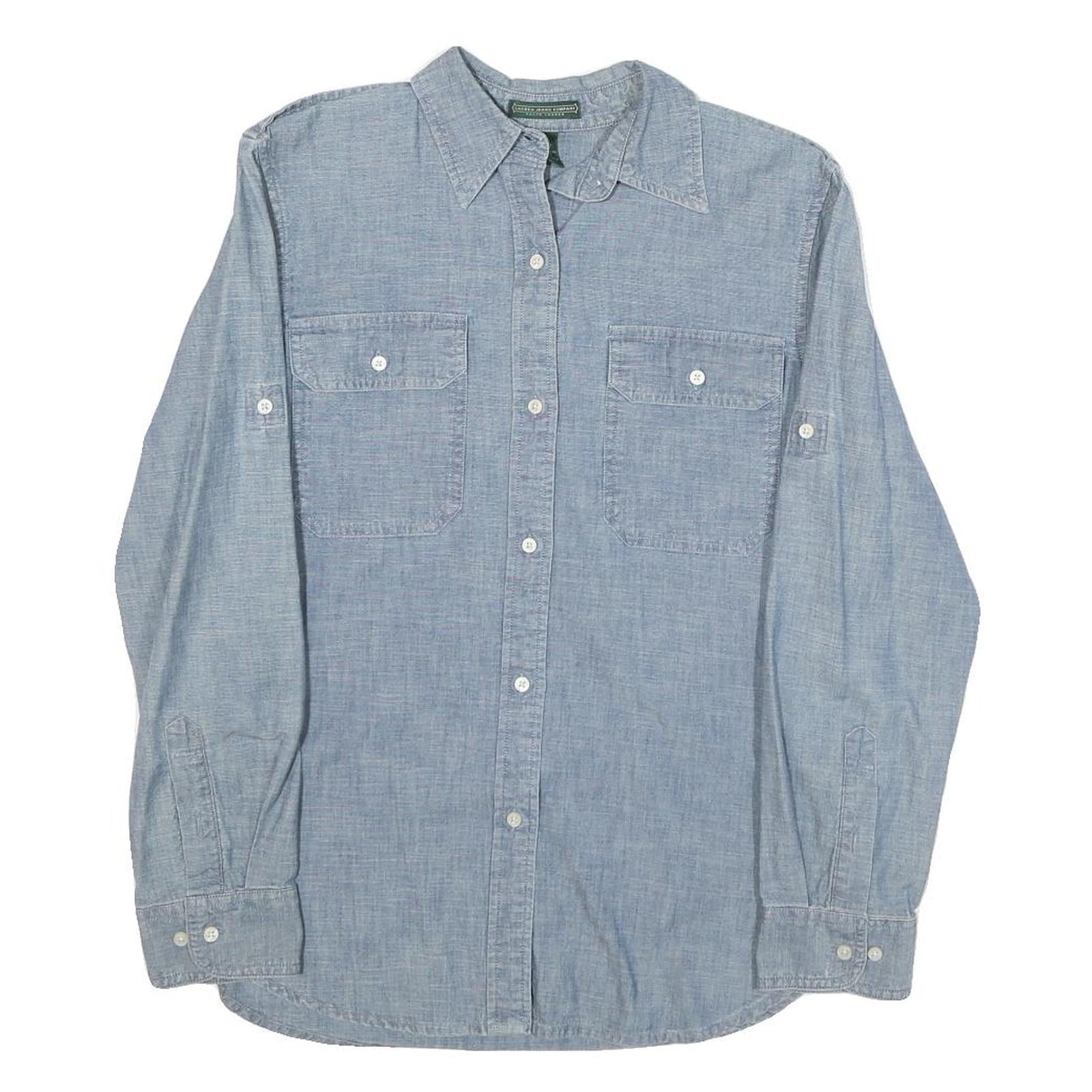 LAUREN RALPH LAUREN Womens Blue Shirt S Cotton Blend Casual Long Sleeve Refurbished - N/A refurbished available on Cerqular