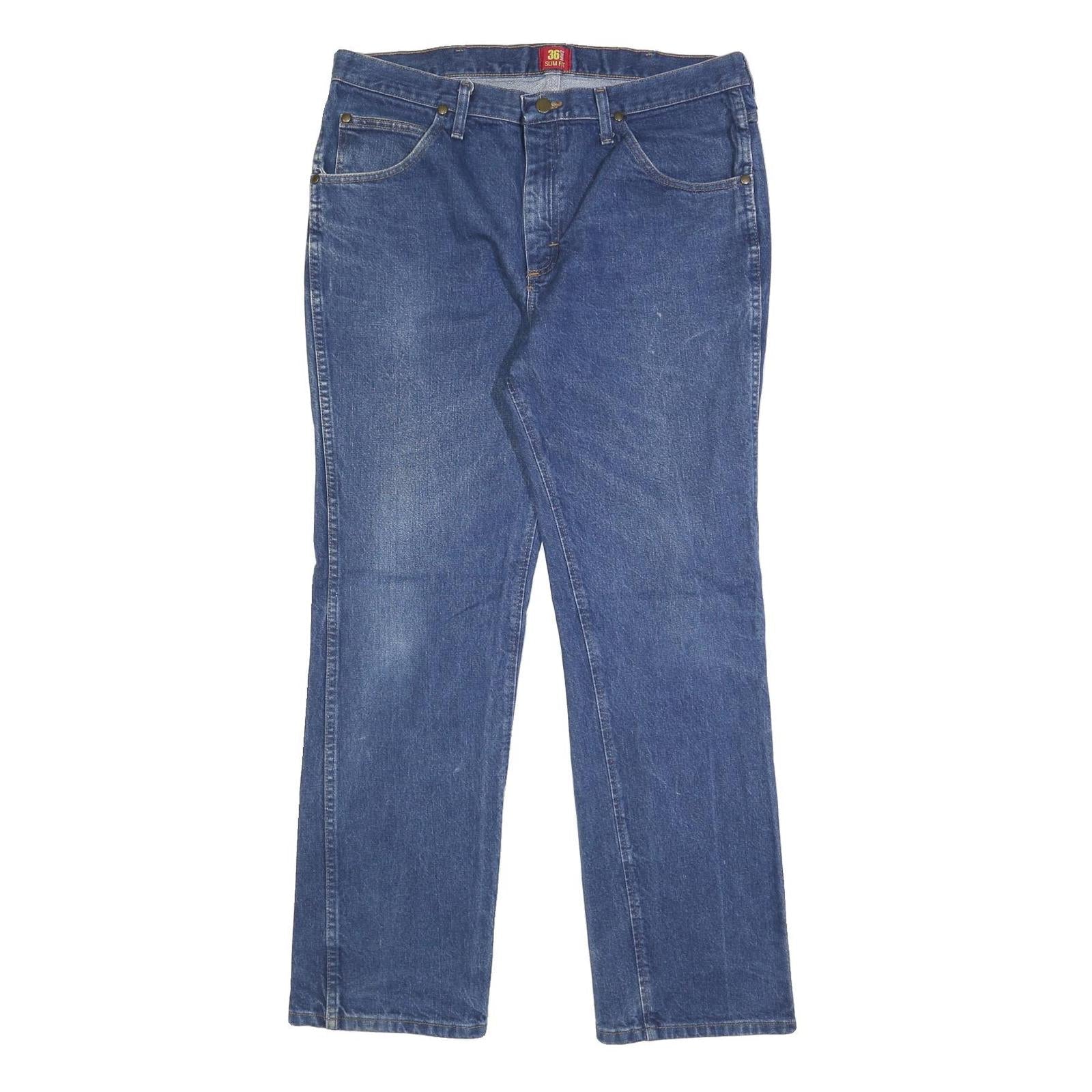 WRANGLER Mens Slim Blue Denim Jeans Slim Fit W36 L32 Classic Casual Zip Refurbished - N/A refurbished available on Cerqular