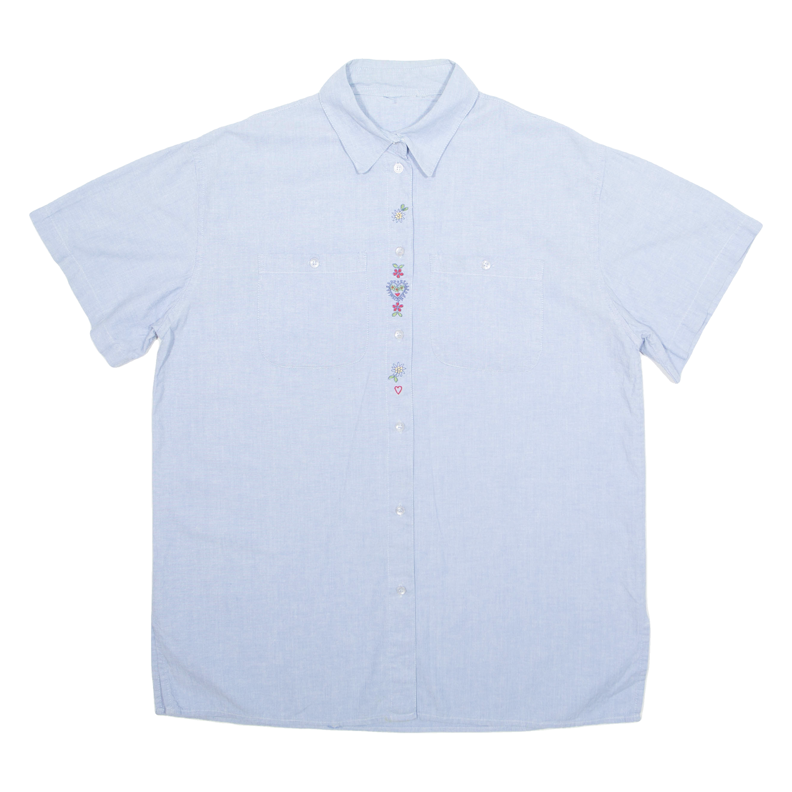 Denim Look Embroidered Womens Plain Shirt Blue XL Refurbished - N/A refurbished available on Cerqular