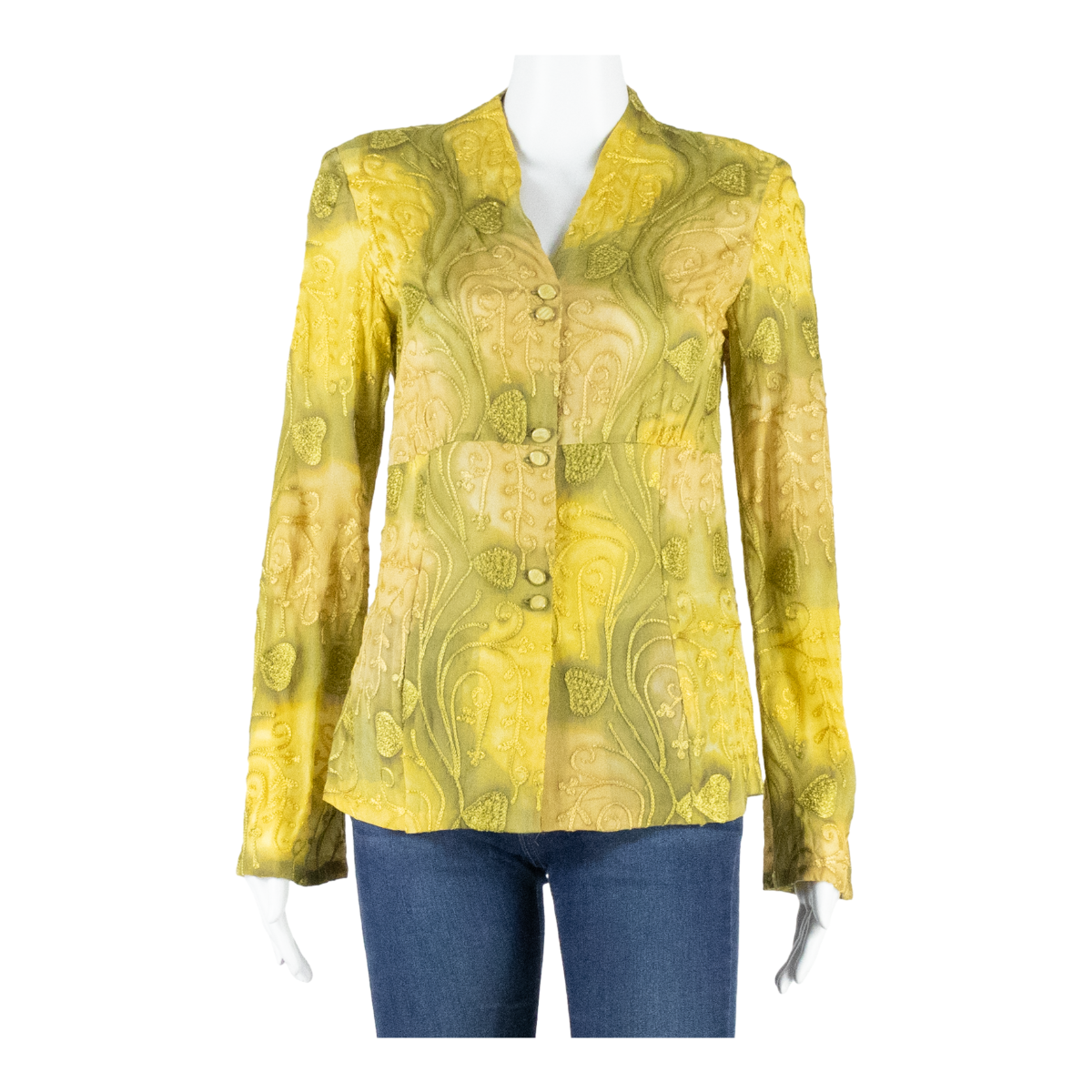 Womens Printed Blouse Green V-Neck Long Sleeve Paisley S Refurbished - N/A refurbished available on Cerqular