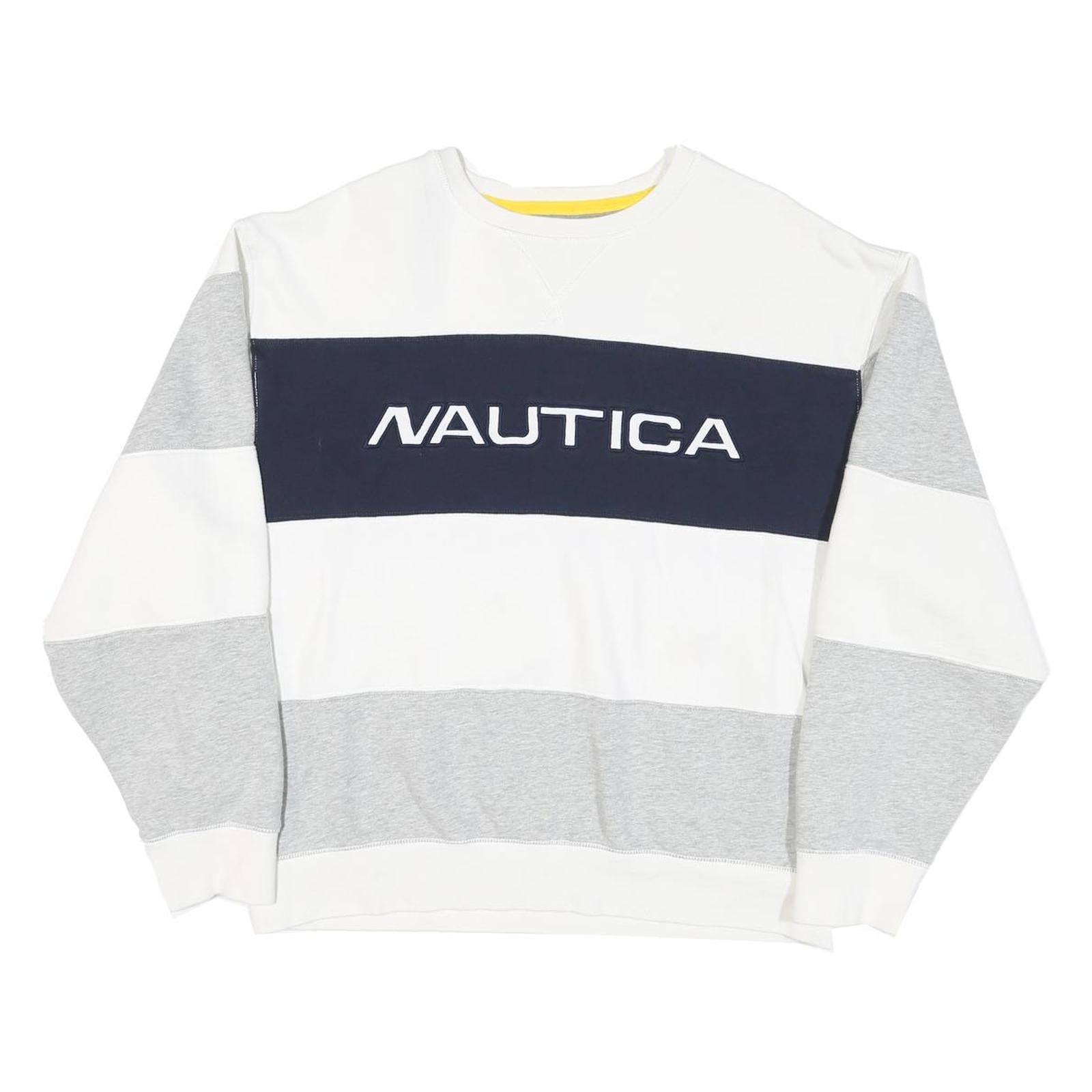 NAUTICA Mens White & Grey Colour Block Sweatshirt L Cotton Blend Crew Neck Refurbished - N/A refurbished available on Cerqular