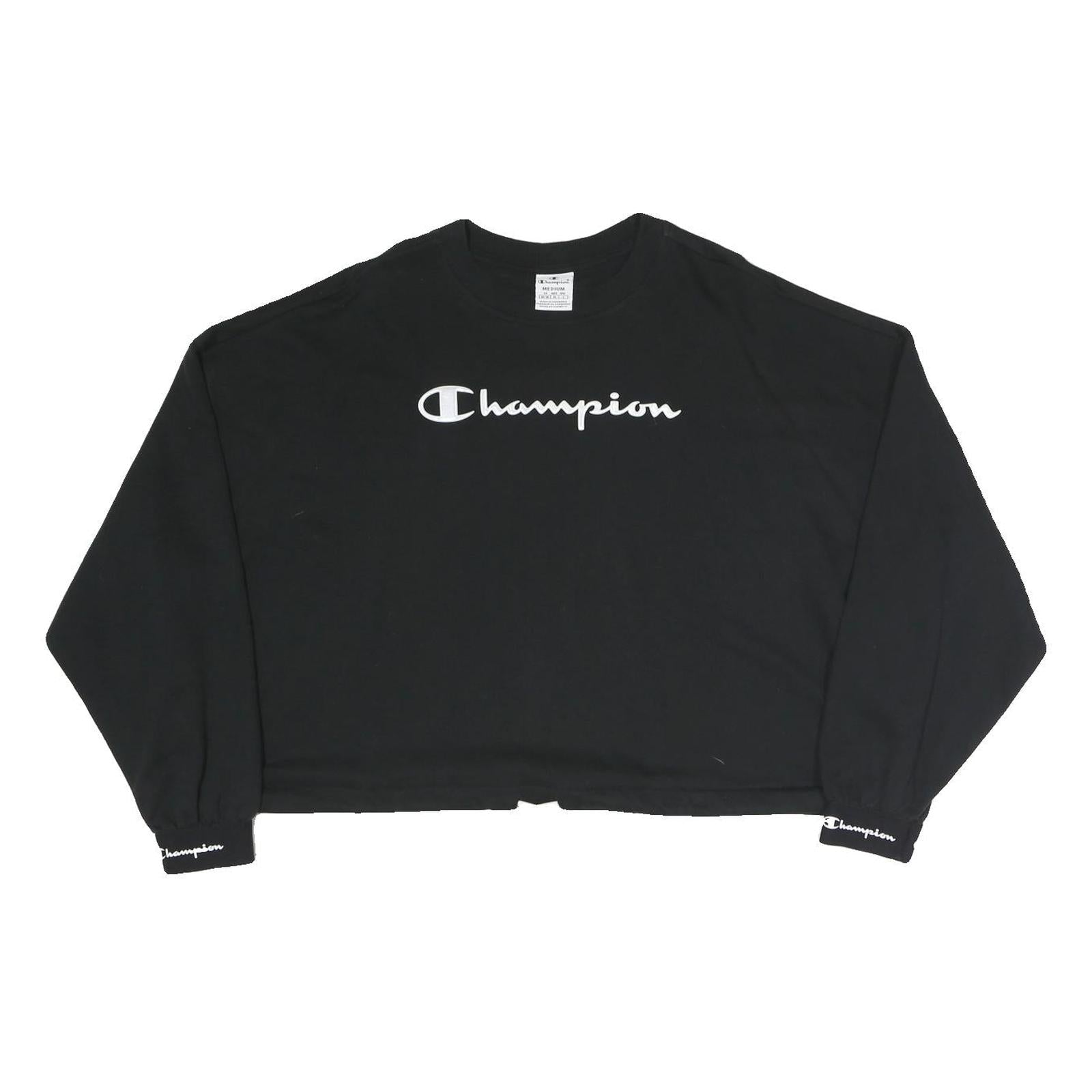 CHAMPION Womens Black Cropped Crew Neck Sweatshirt M Cotton Blend Logo Refurbished - N/A refurbished available on Cerqular