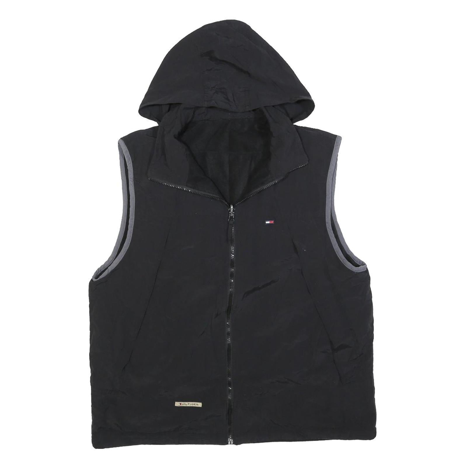 TOMMY HILFIGER Mens Black & Grey Hooded Jacket L Polyester Blend Zip Casual Refurbished - N/A refurbished available on Cerqular