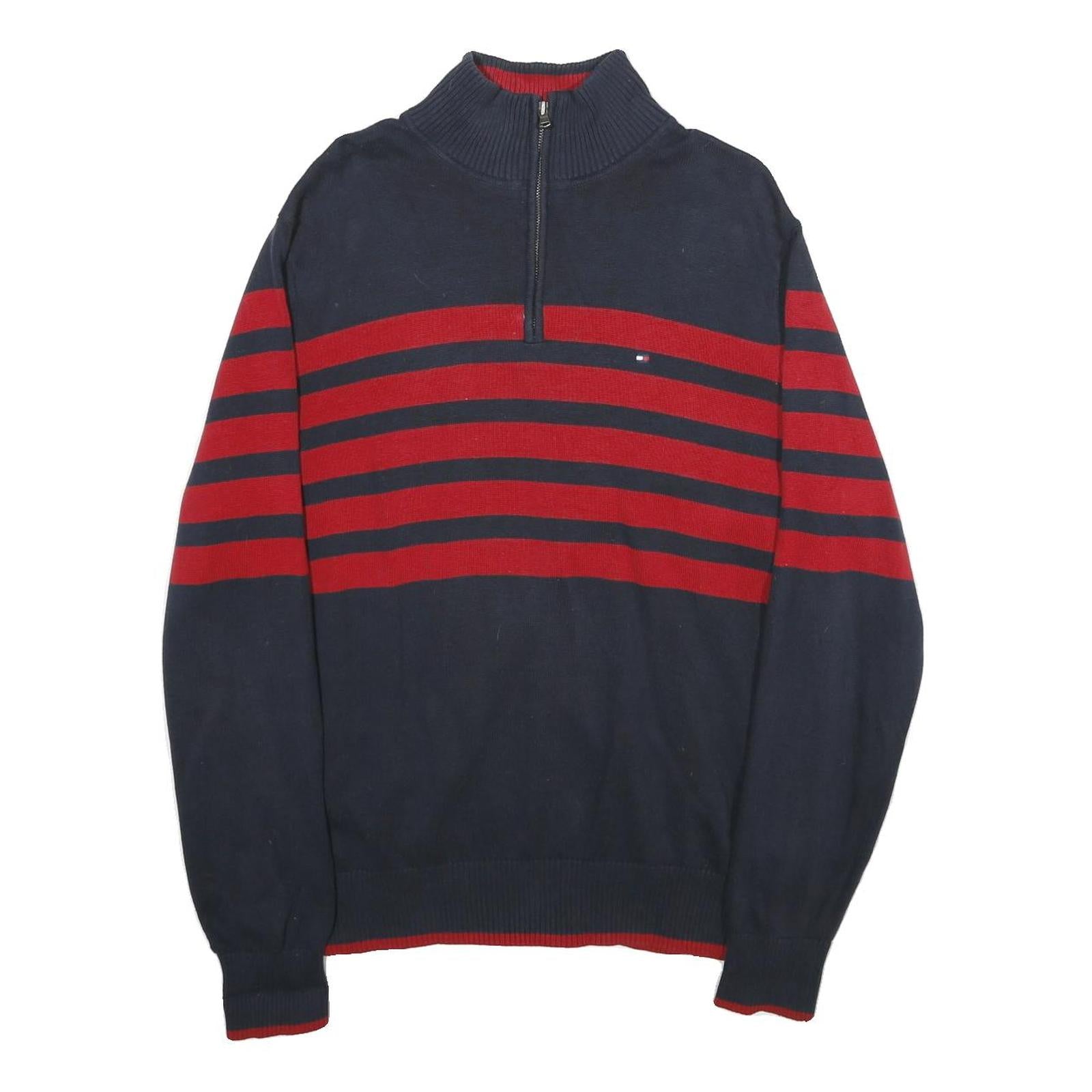 TOMMY HILFIGER Mens Blue & Red Patterned Pullover Jumper Crew Neck Cotton L Refurbished - N/A refurbished available on Cerqular