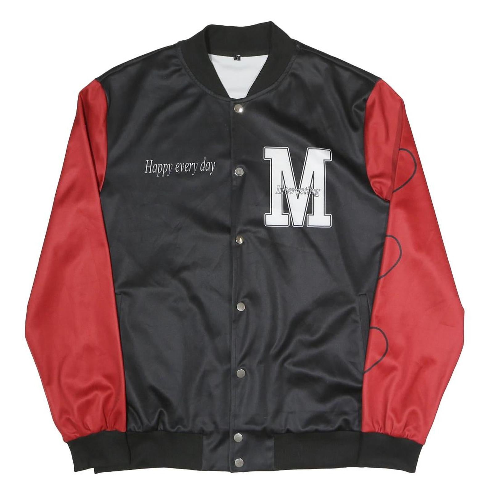 Mens Black & Red Letter M Button Jacket L Polyester Blend Satin Heart Print Refurbished - N/A refurbished available on Cerqular