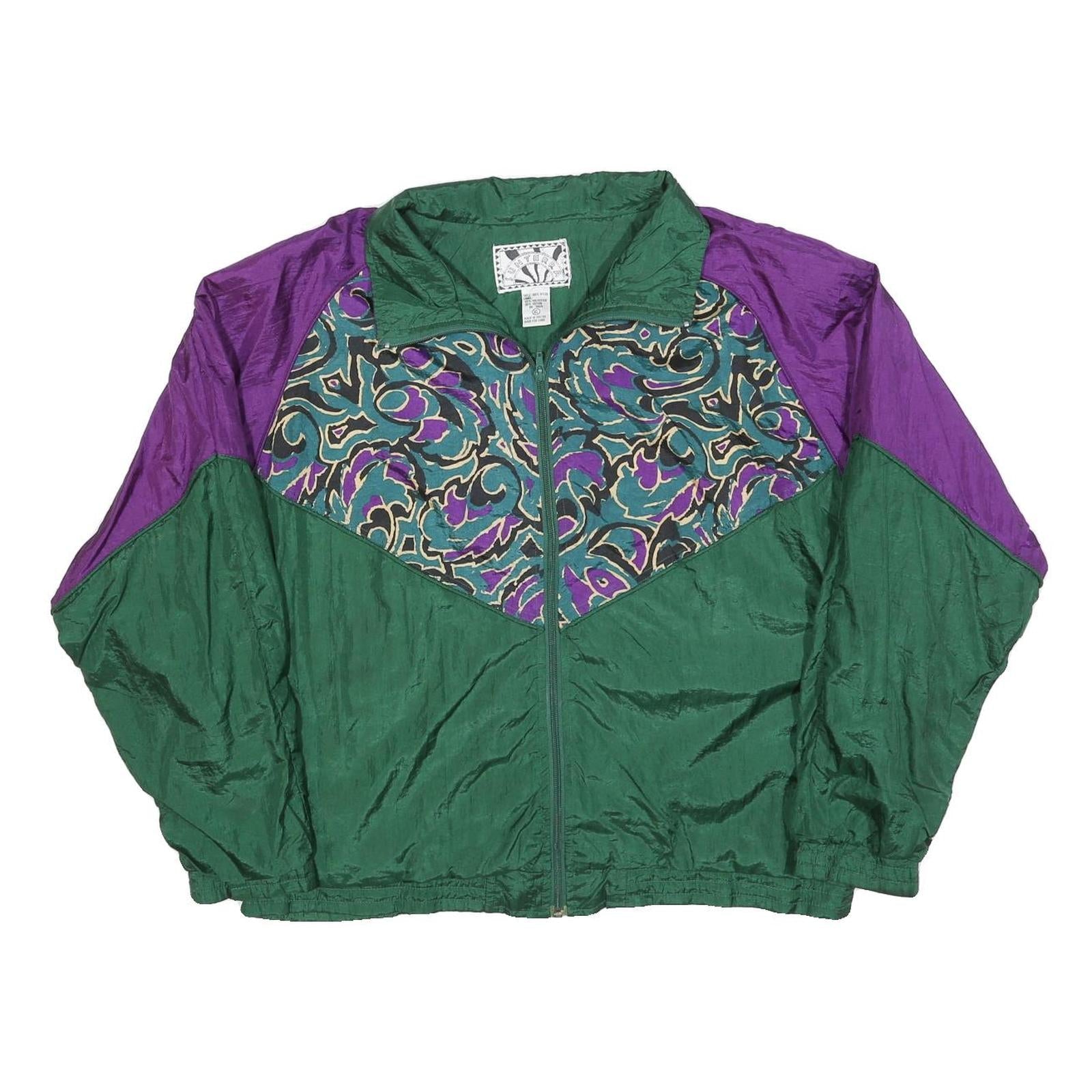 SUNTERRA Womens Green & Purple Nylon Zip Jacket XL Printed Pattern Retro Style Refurbished - N/A refurbished available on Cerqular