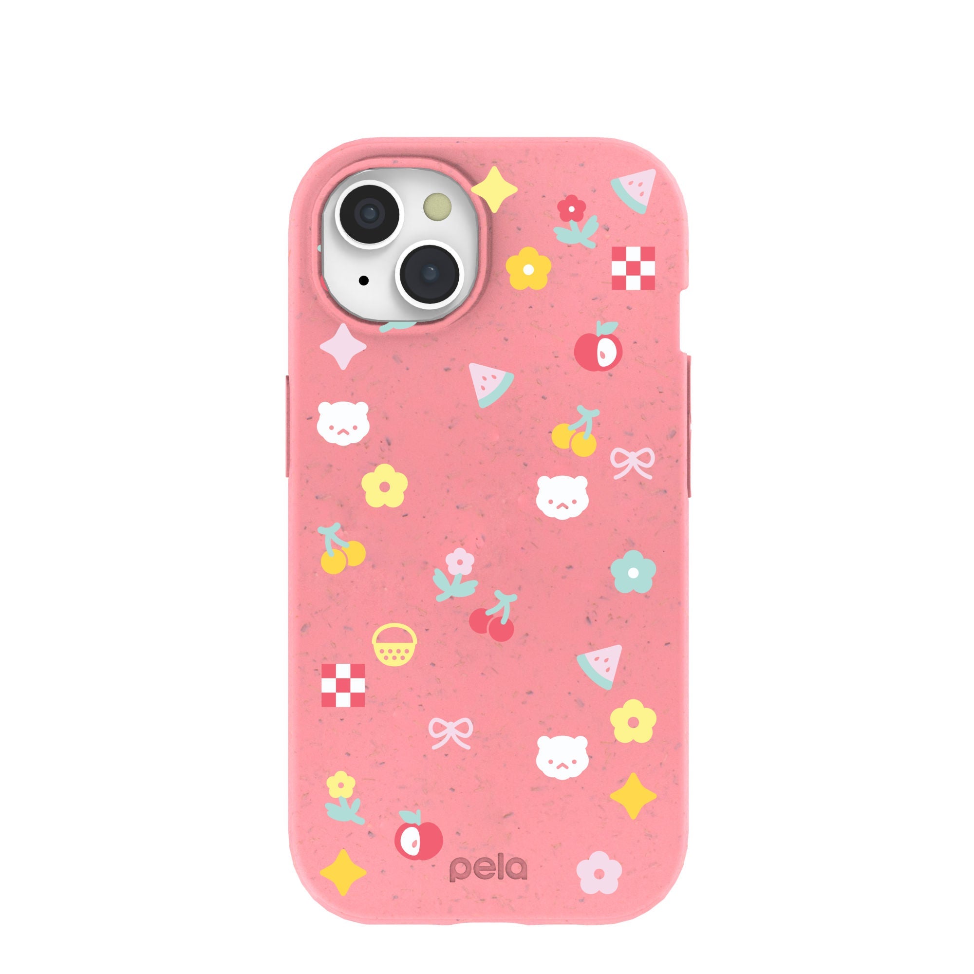 Bubblegum Pink Pretty Picnic iPhone 15 Case Refurbished - Pela Case refurbished available on Cerqular