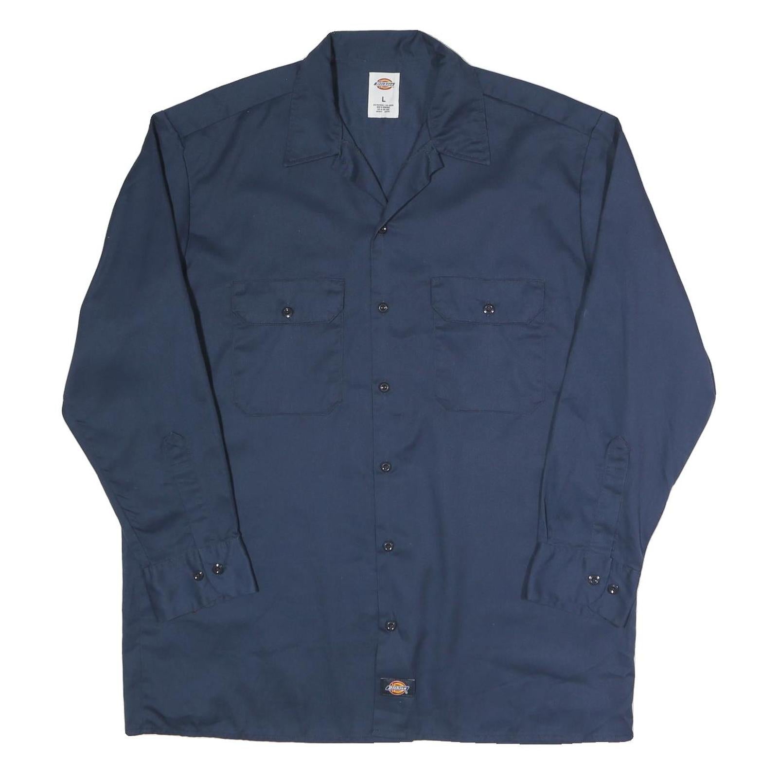 DICKIES Mens Navy Polyester Blend Work Shirt L Long Sleeve Button Closure Refurbished - N/A refurbished available on Cerqular