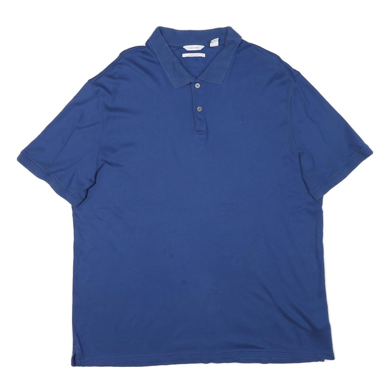 CALVIN KLEIN Mens Blue Short Sleeve Plain XL Cotton Blend Polo Shirt Refurbished - N/A refurbished available on Cerqular