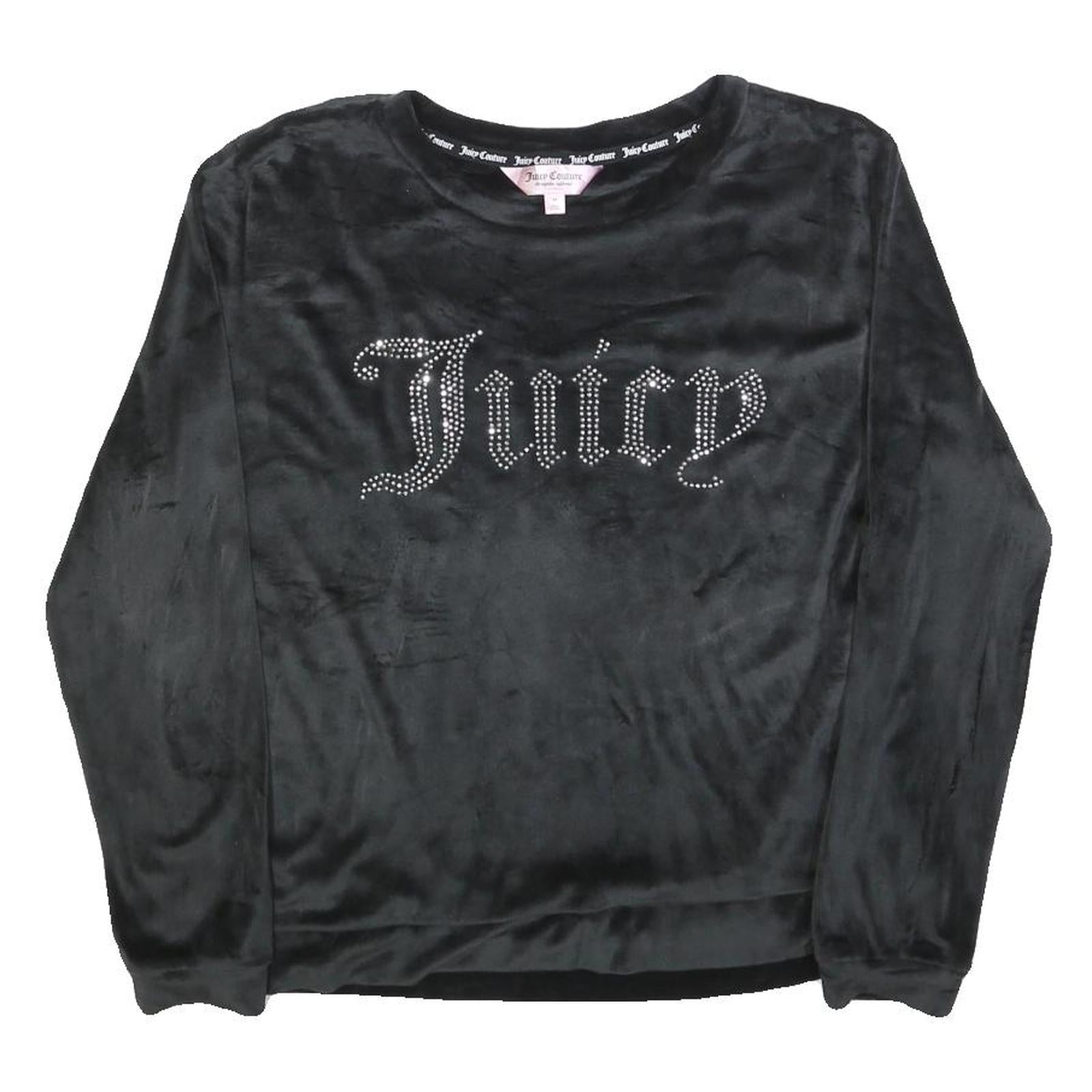 JUICY COUTURE Womens Black Crystal Logo Crew Neck M Plush Sweatshirt Refurbished - N/A refurbished available on Cerqular