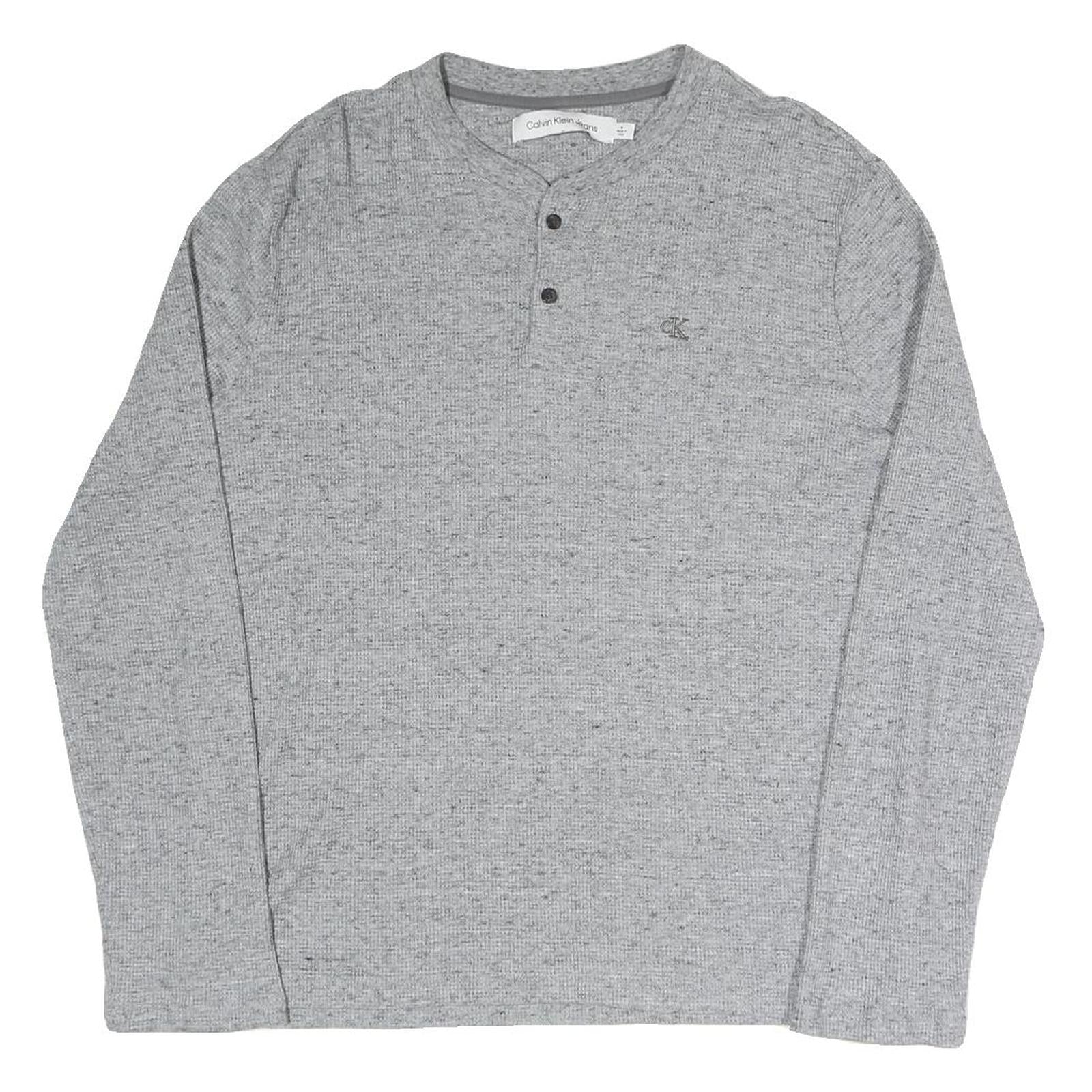 CALVIN KLEIN Mens Grey Patterned Jumper Crew Neck Basic Knit M Cotton Blend Refurbished - N/A refurbished available on Cerqular