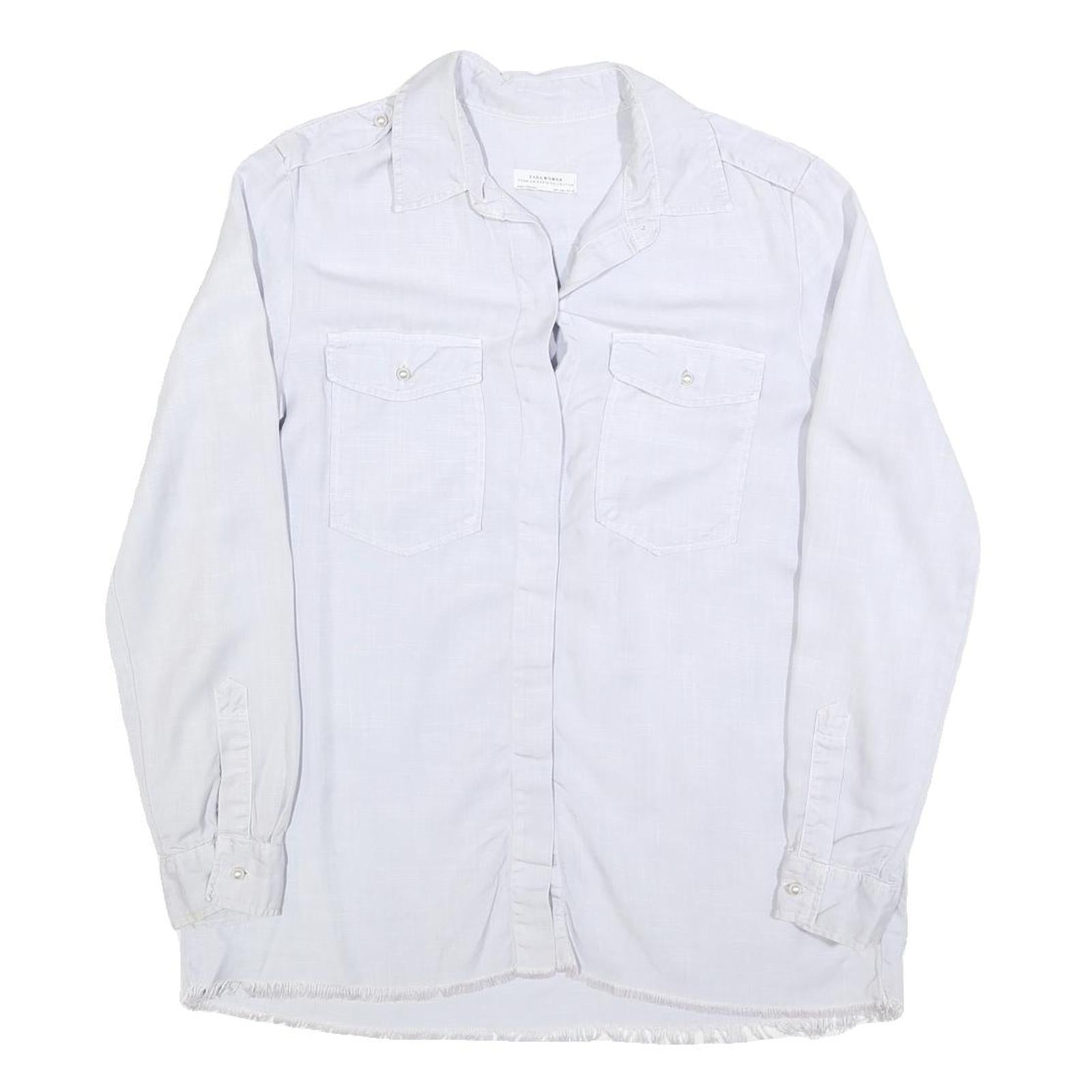 ZARA WOMAN Womens White Cotton Blend Basic Shirt Long Sleeve Collared L Button Refurbished - N/A refurbished available on Cerqular