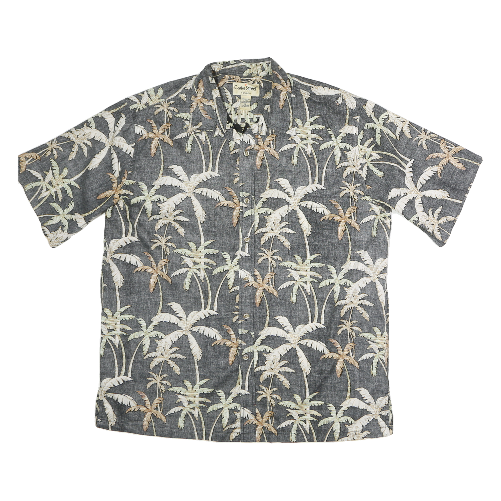 COOKE STREET Mens Black & Beige Palm Tree Hawaiian Shirt XL Cotton Summer Casual Refurbished - N/A refurbished available on Cerqular