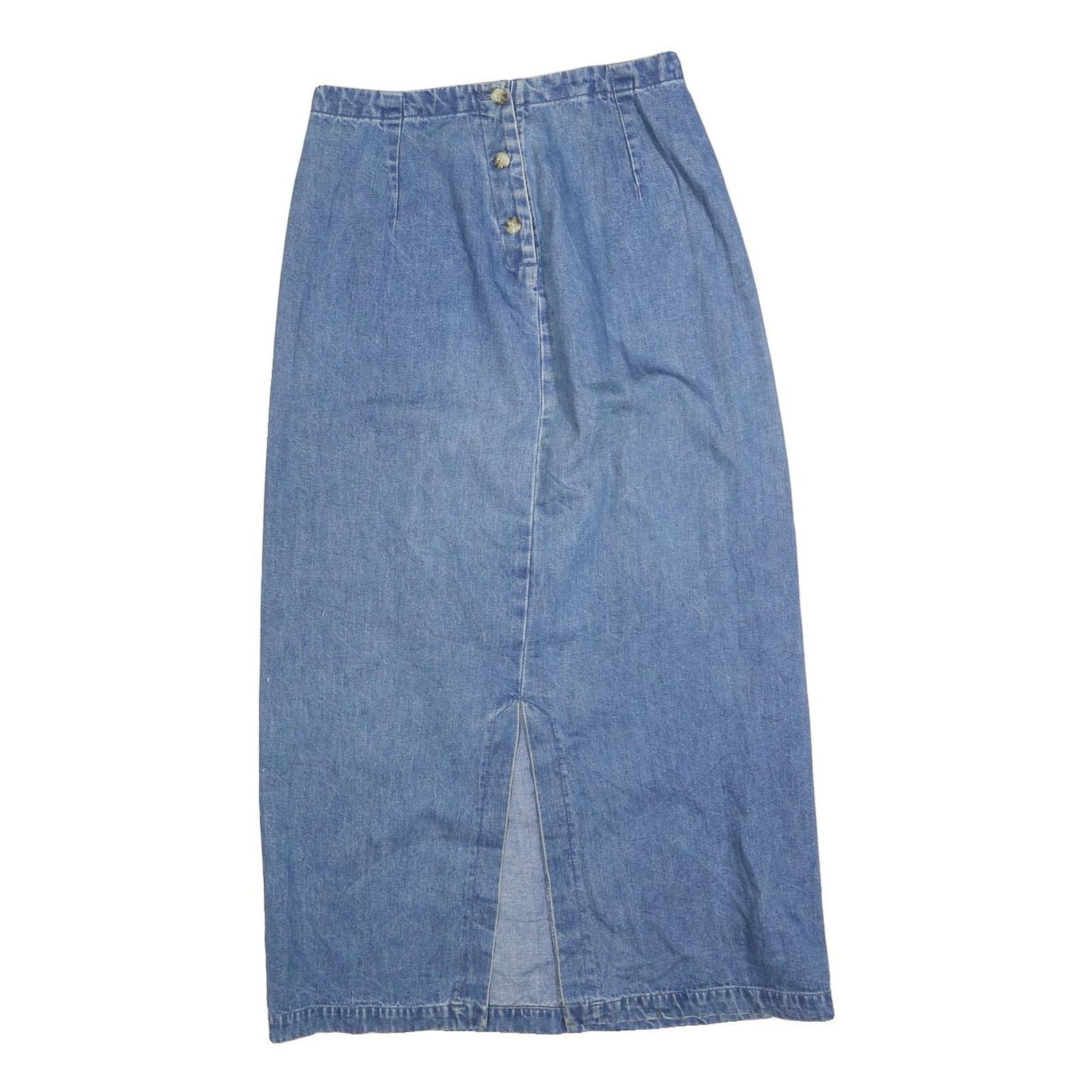 EDDIE BAUER Womens Blue Denim Straight Midi Cotton Blend Skirt M Button Front Refurbished - N/A refurbished available on Cerqular