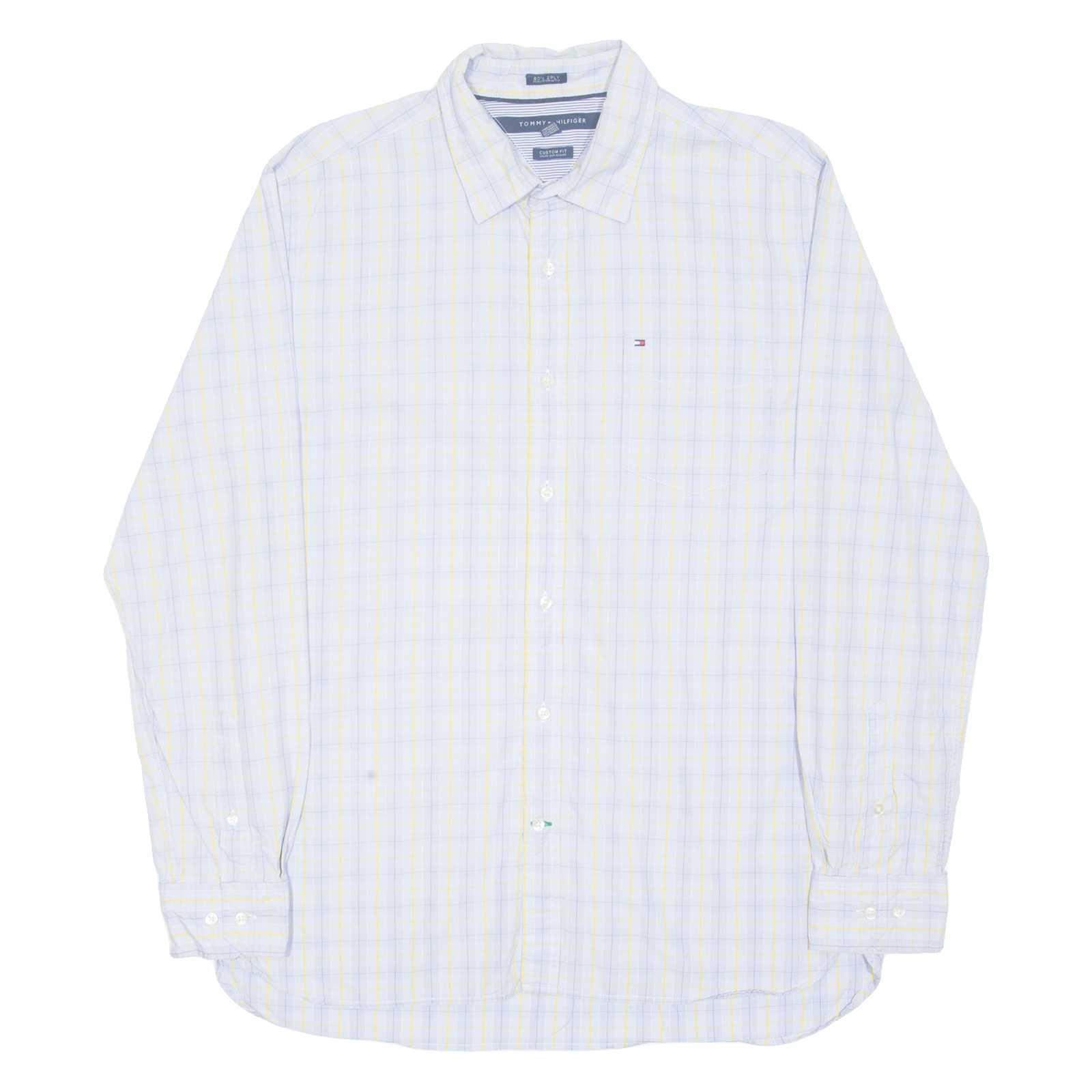 TOMMY HILFIGER 80s 2 ply Mens Shirt Blue Check Long Sleeve L Refurbished - N/A refurbished available on Cerqular