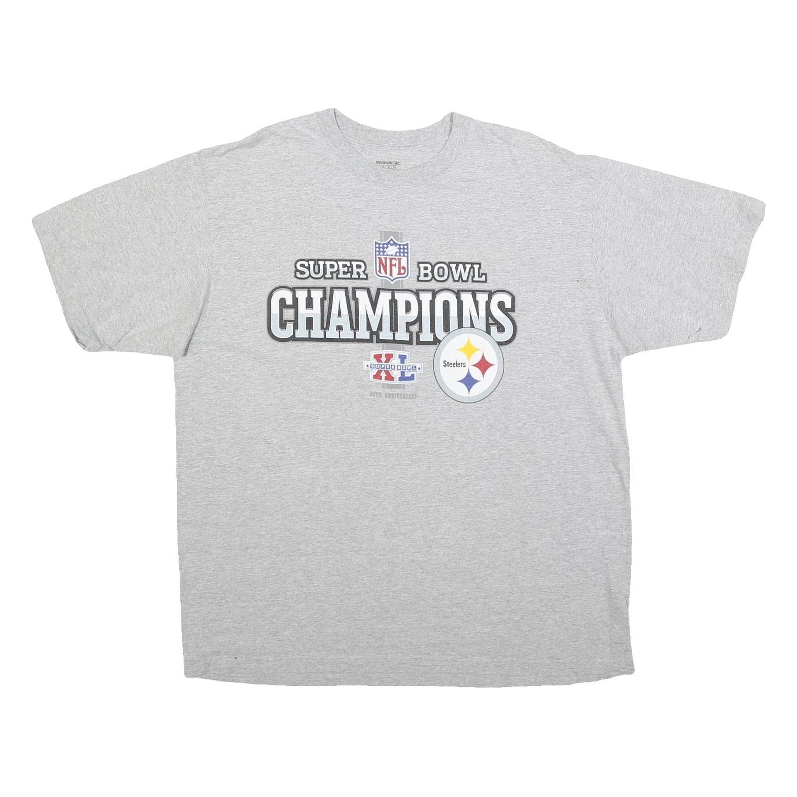 REEBOK Mens Grey Super Bowl Champions Graphic T-Shirt XL Short Sleeve Crew Neck Refurbished - N/A refurbished available on Cerqular