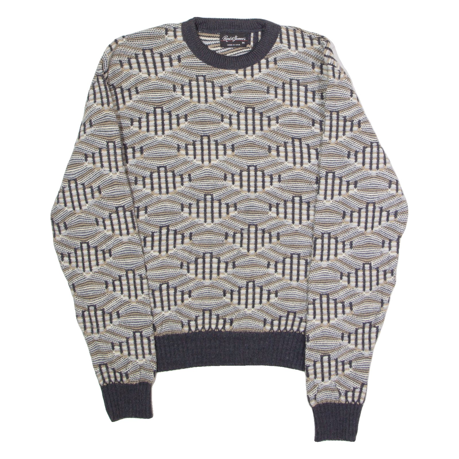 REED ST JAMES Mens Patterned Jumper Grey Diamond Crew Neck 90s M Refurbished - N/A refurbished available on Cerqular