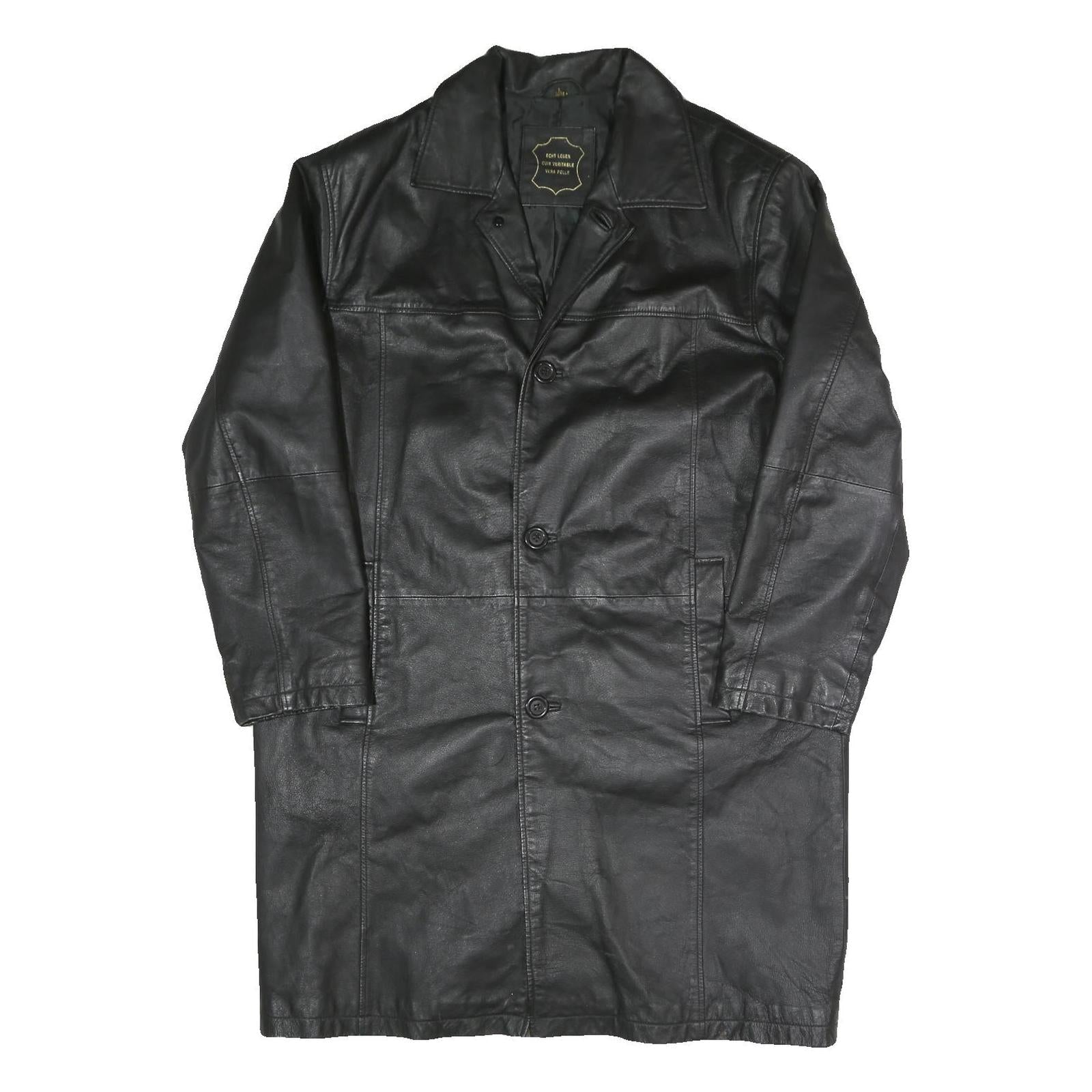 ETCH LEDER Mens Black Leather Button Jacket L Leather Classic Button Closure Refurbished - N/A refurbished available on Cerqular