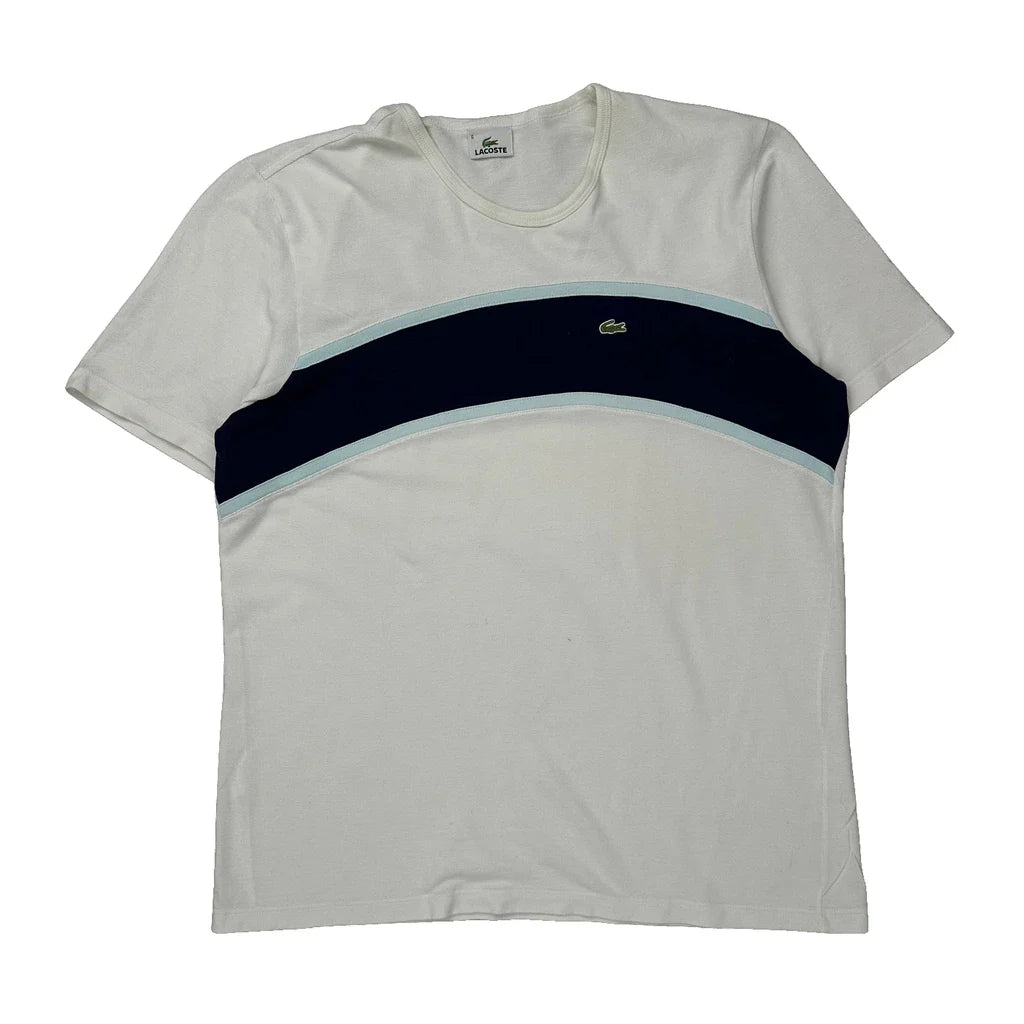 Lacoste Striped T-Shirt - Large White Cotton Refurbished - Thrifted (note: this is a term often used to describe second- refurbished available on Cerqular