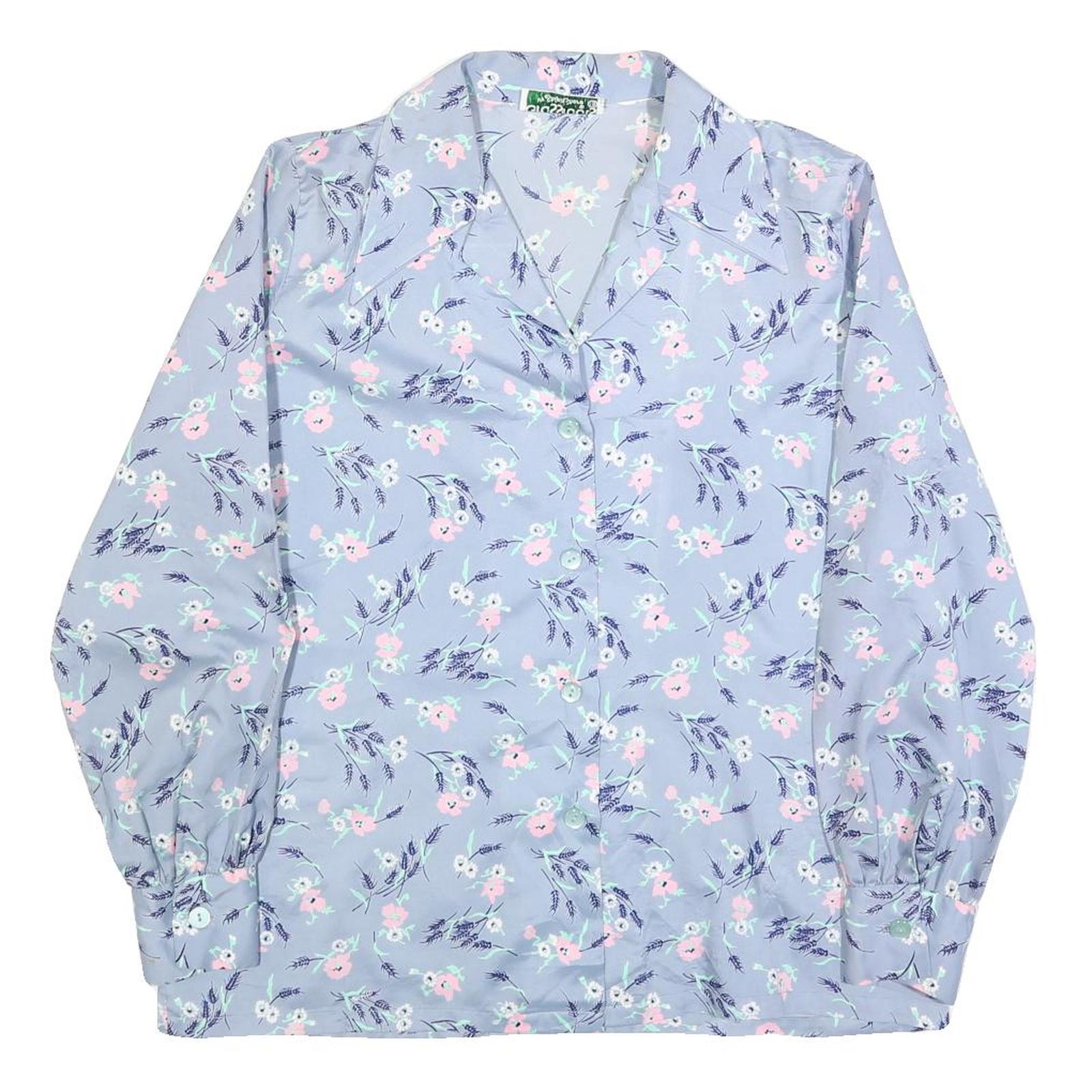 GRASSROOTS Womens Blue Printed Shirt Long Sleeve Collared Floral L Polyester Refurbished - N/A refurbished available on Cerqular