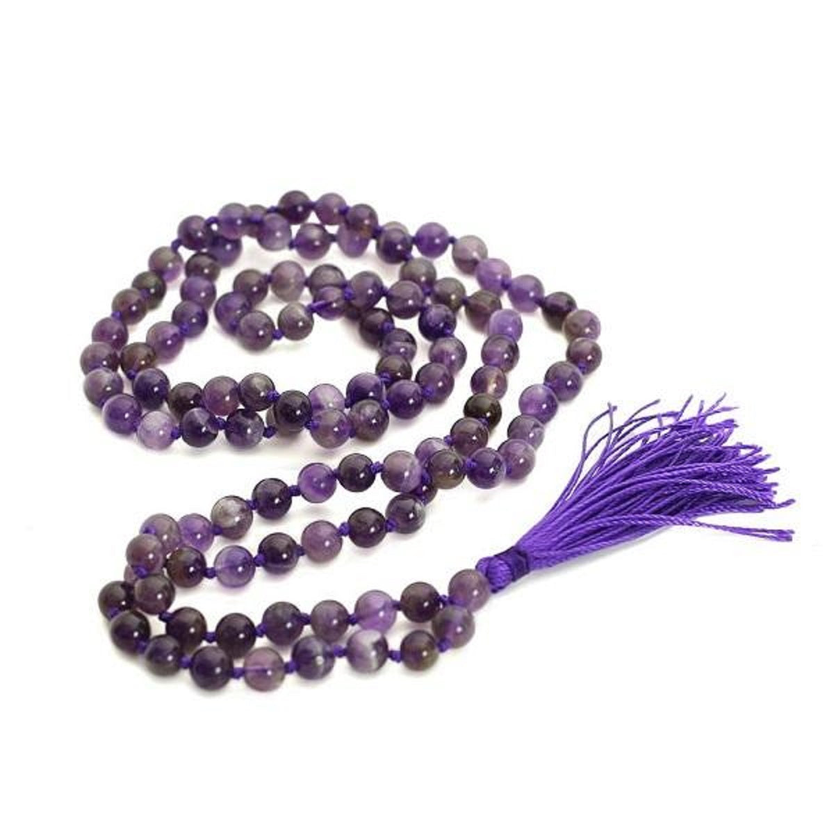Natural Amethyst Mala Prayer 108 Beads Japa Mala Tassel Necklace Refurbished - N/A refurbished available on Cerqular