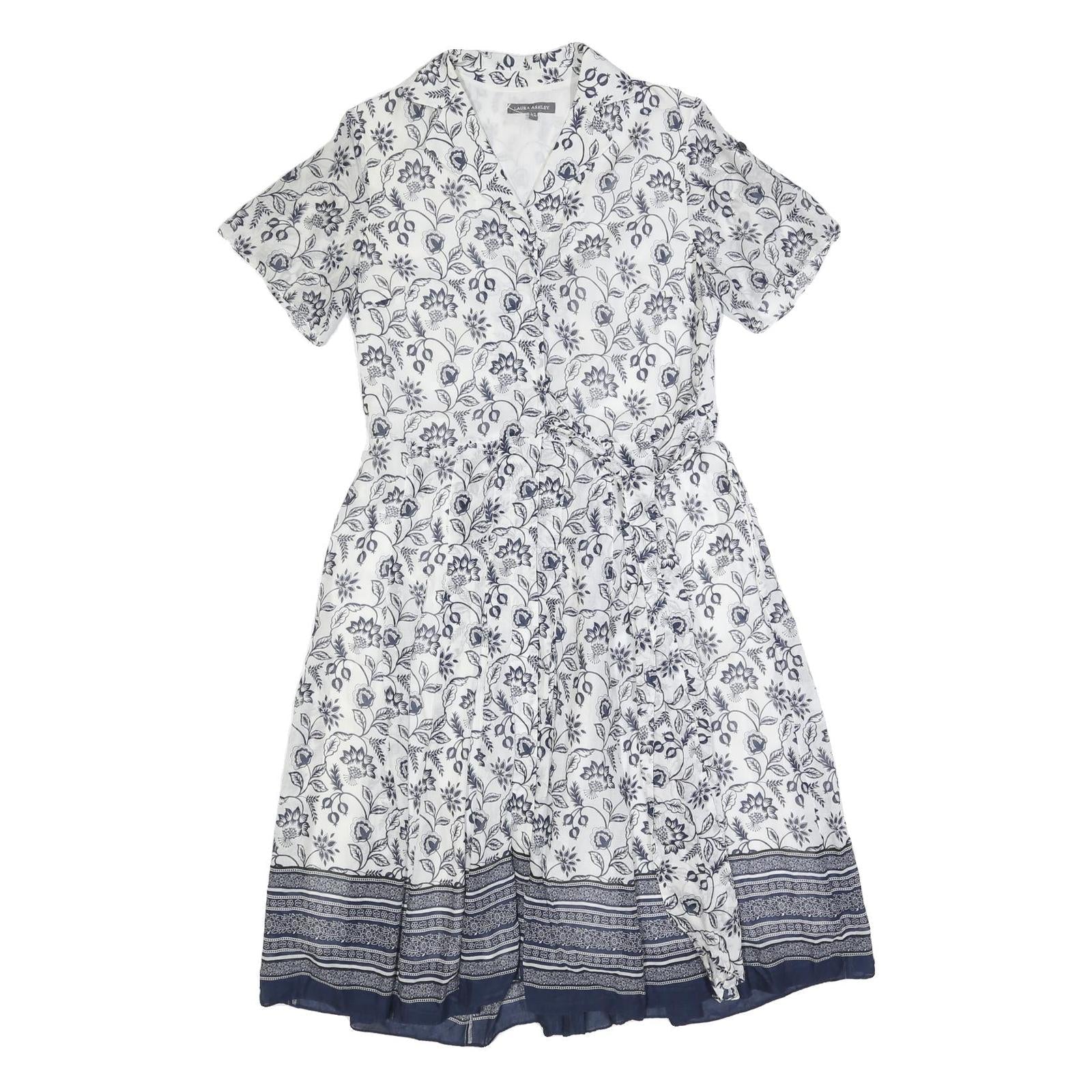 LAURA ASHLEY Womens White & Navy Floral Cotton Blend Day Dress Short Sleeve UK Refurbished - N/A refurbished available on Cerqular
